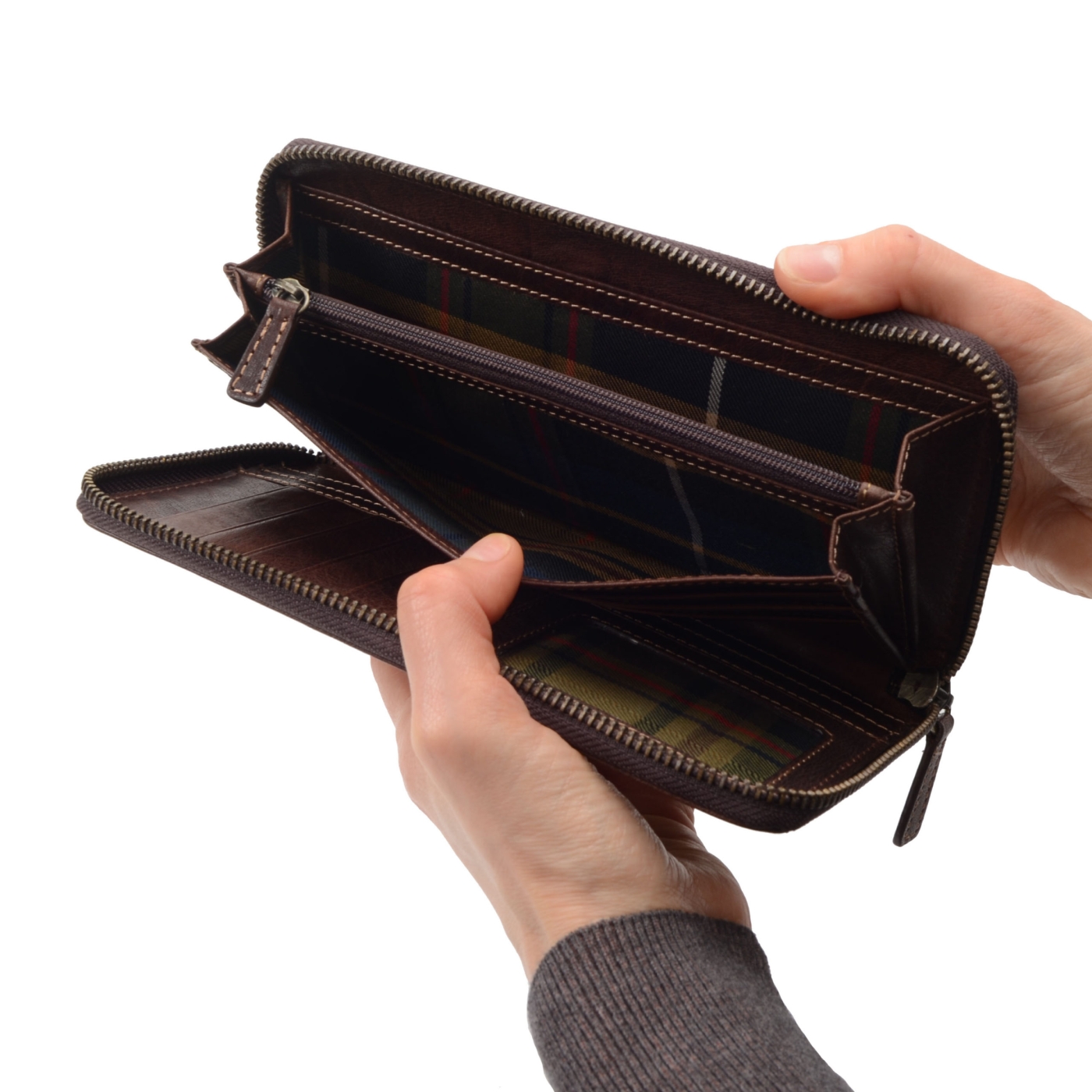 Kožená peňaženka peračník Poyem materiál kože zapínanie na zips farba hnedá veľkosť veľká 5213 Poyem H Detail