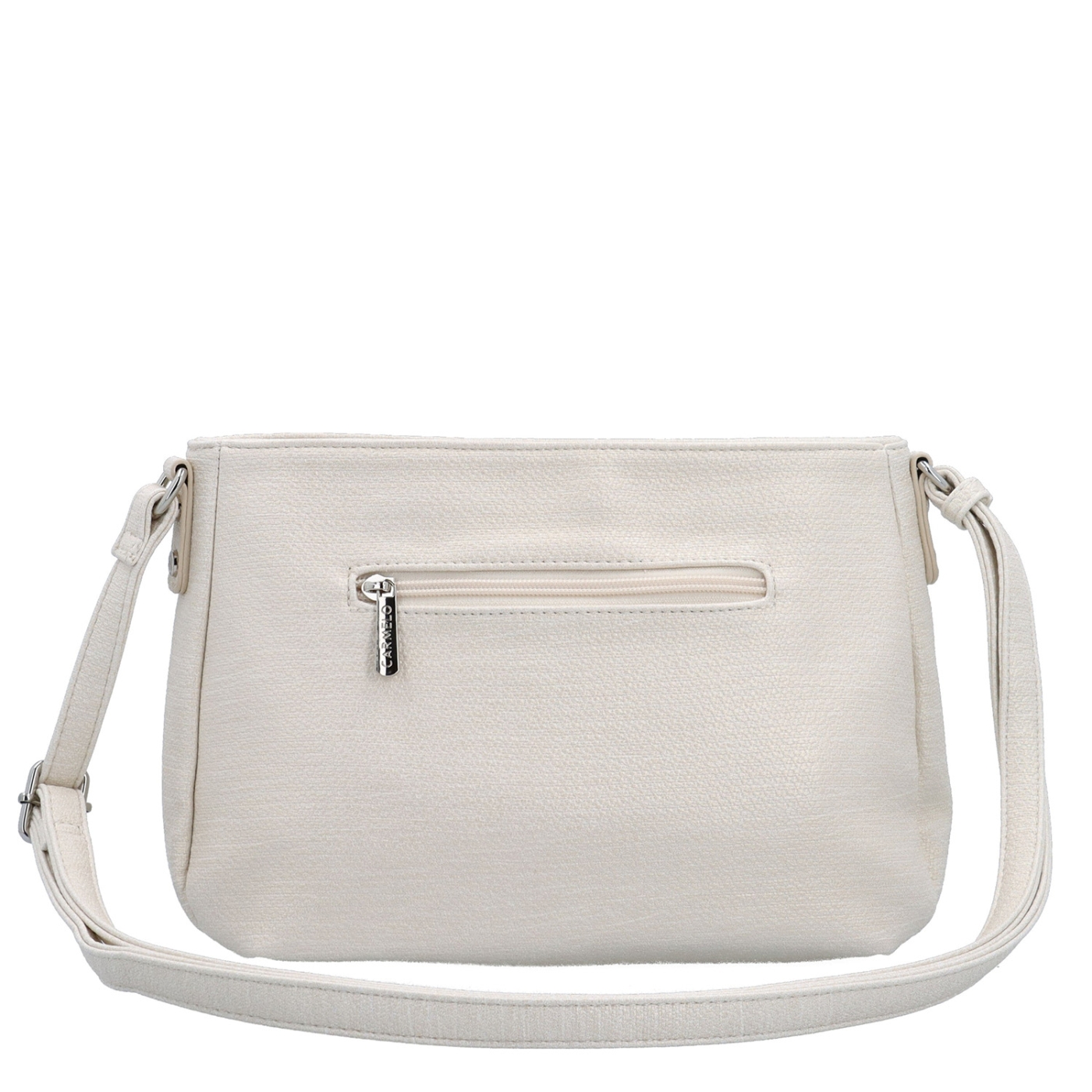 Praktická a elegantná crossbody kabelka Carmelo materiál syntetická koža zapínanie na zips farba béžová veľkosť stredná 4605 K Zozadu