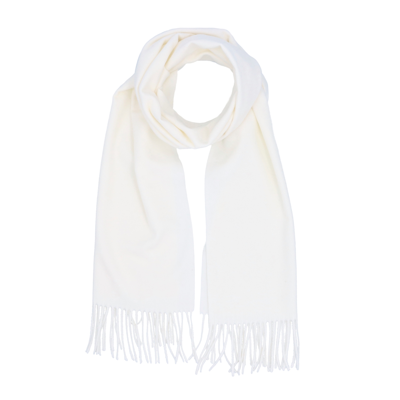 Elegantný jednofarebný šál so strapcami Noelia Bolger materiál Polyester s prímesou vlny farba biela KZ003 - 02