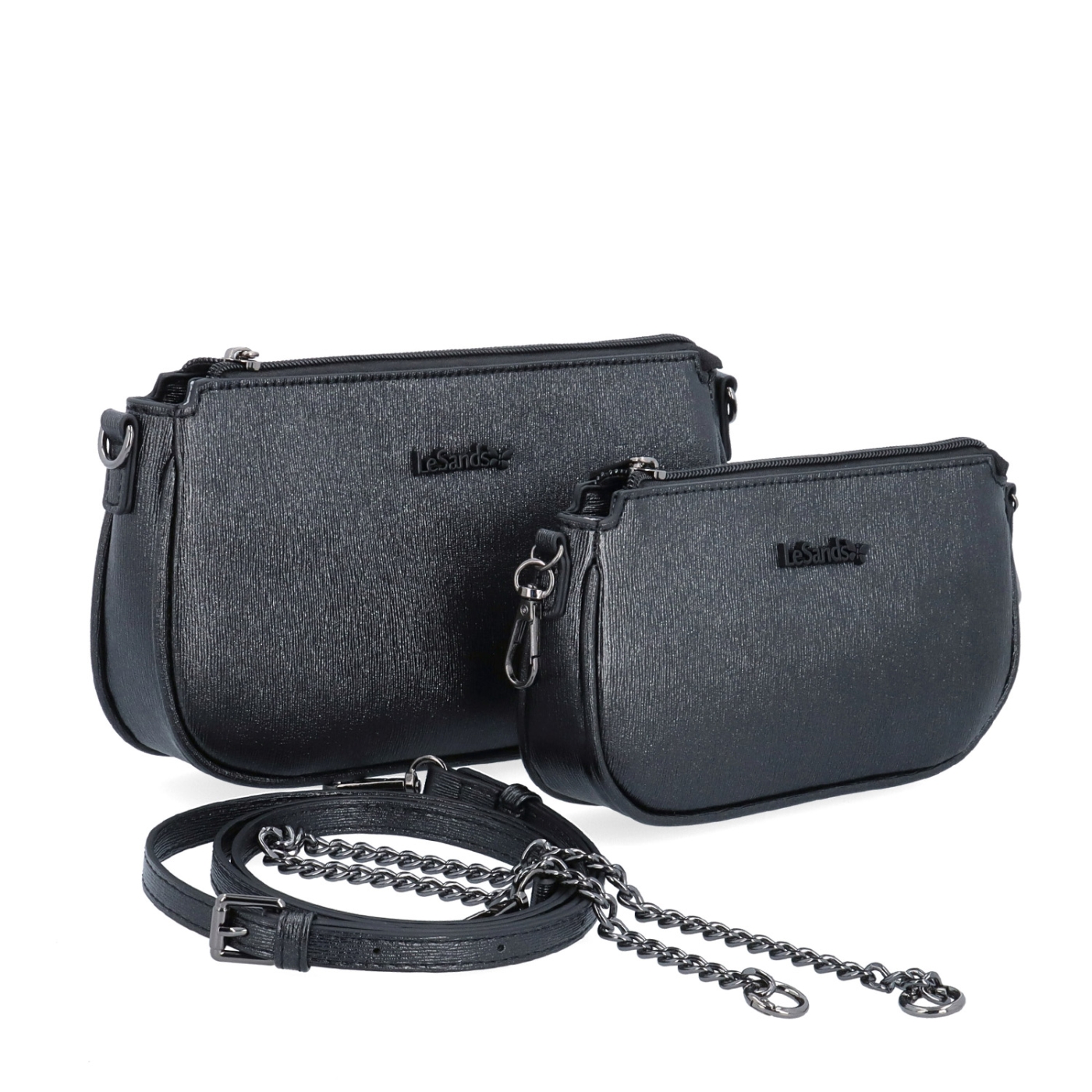 Crossbody kabelka s odnímateľnou kapsičkou a retiazkou Le Sands materiál syntetická koža zapínanie na zips farba čierna veľkosť malá 4609 C Komponenty