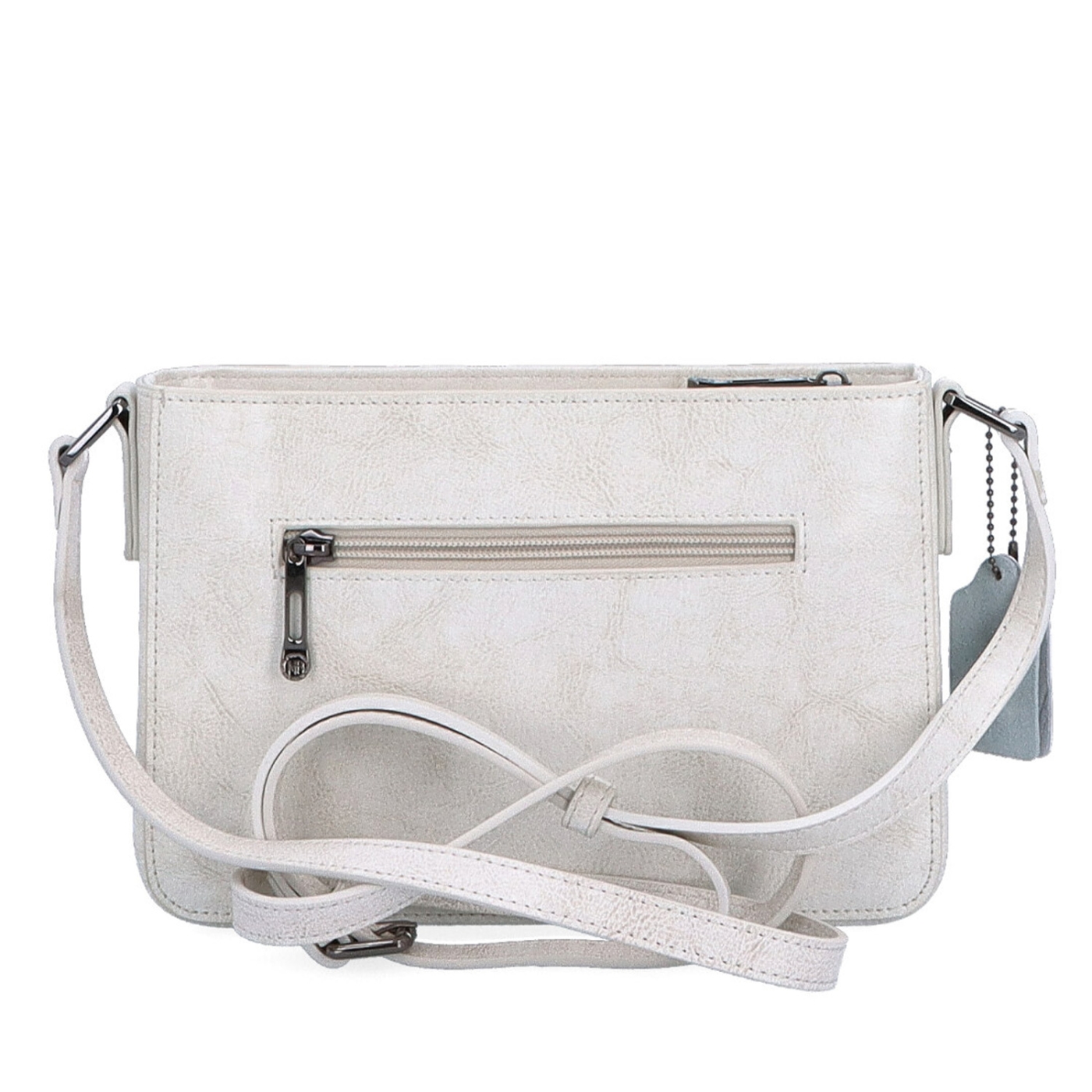 Elegantná, pevnejšia kožená crossbody kabelka Noelia Bolger materiál kože zapínanie na zips farba biela veľkosť malá NB 0103 OW Zozadu