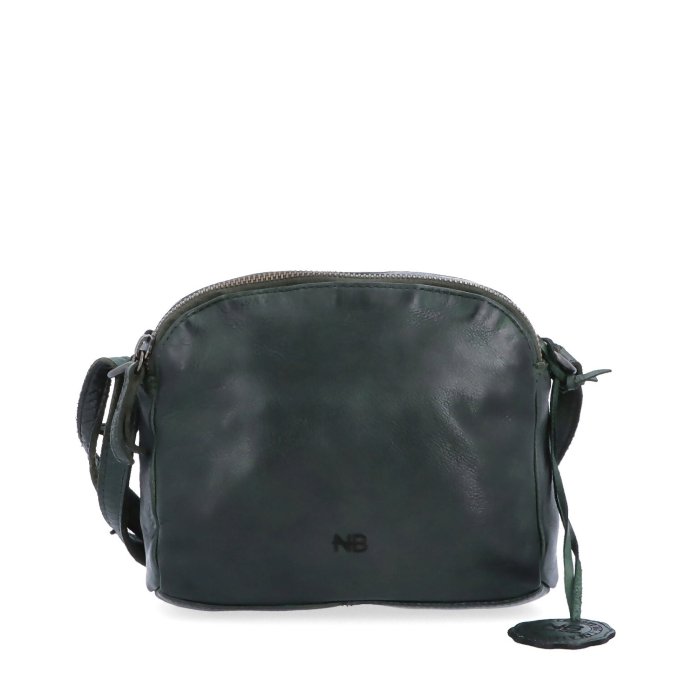 Kvalitná kožená crossbody kabelka Noelia Bolger materiál kože zapínanie na zips farba zelená veľkosť malá NB 2408 ZE Spredu