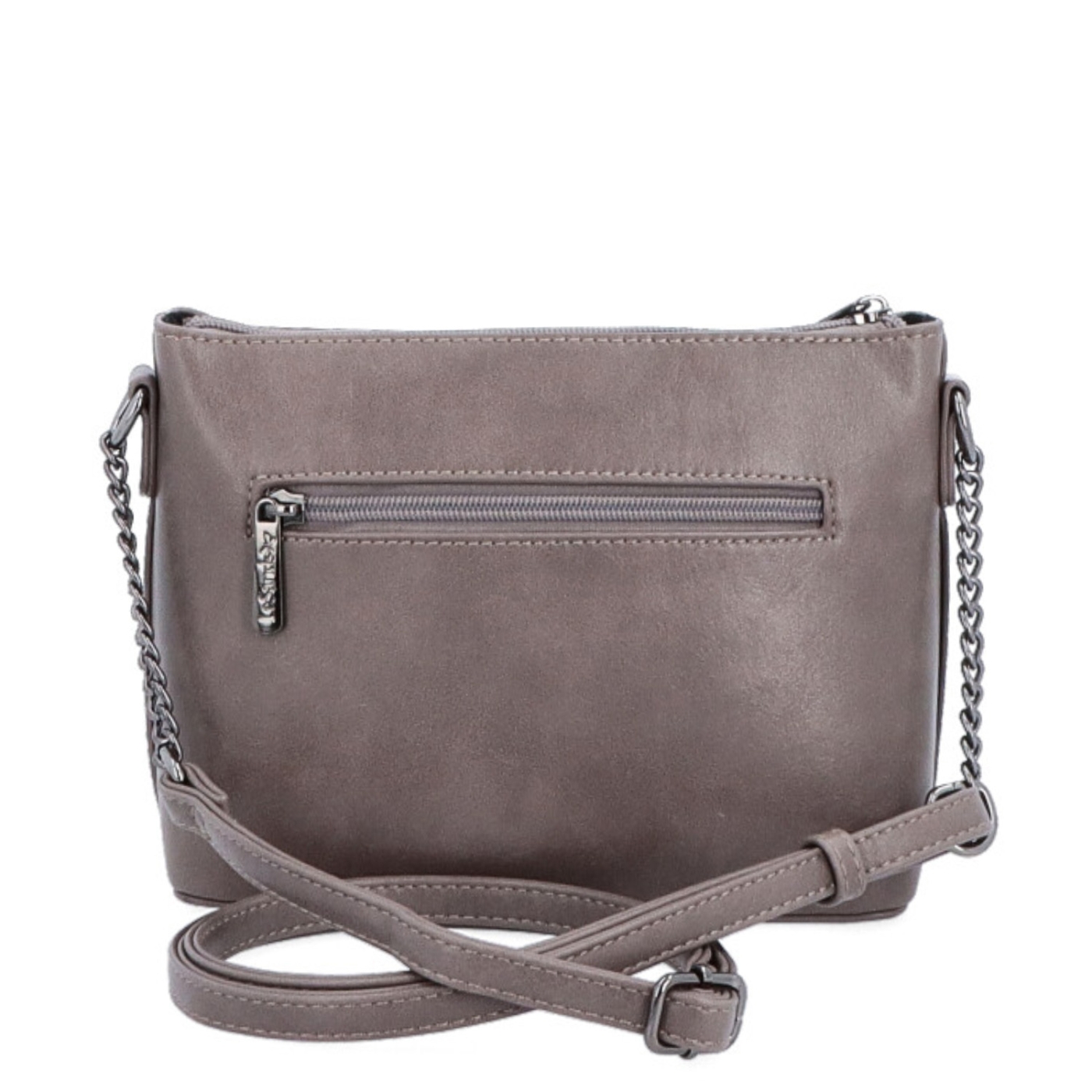 Spoločenská crossbody kabelka s retiazkou Le Sands materiál syntetická koža zapínanie na zips farba taupe veľkosť malá 7708 T Zozadu