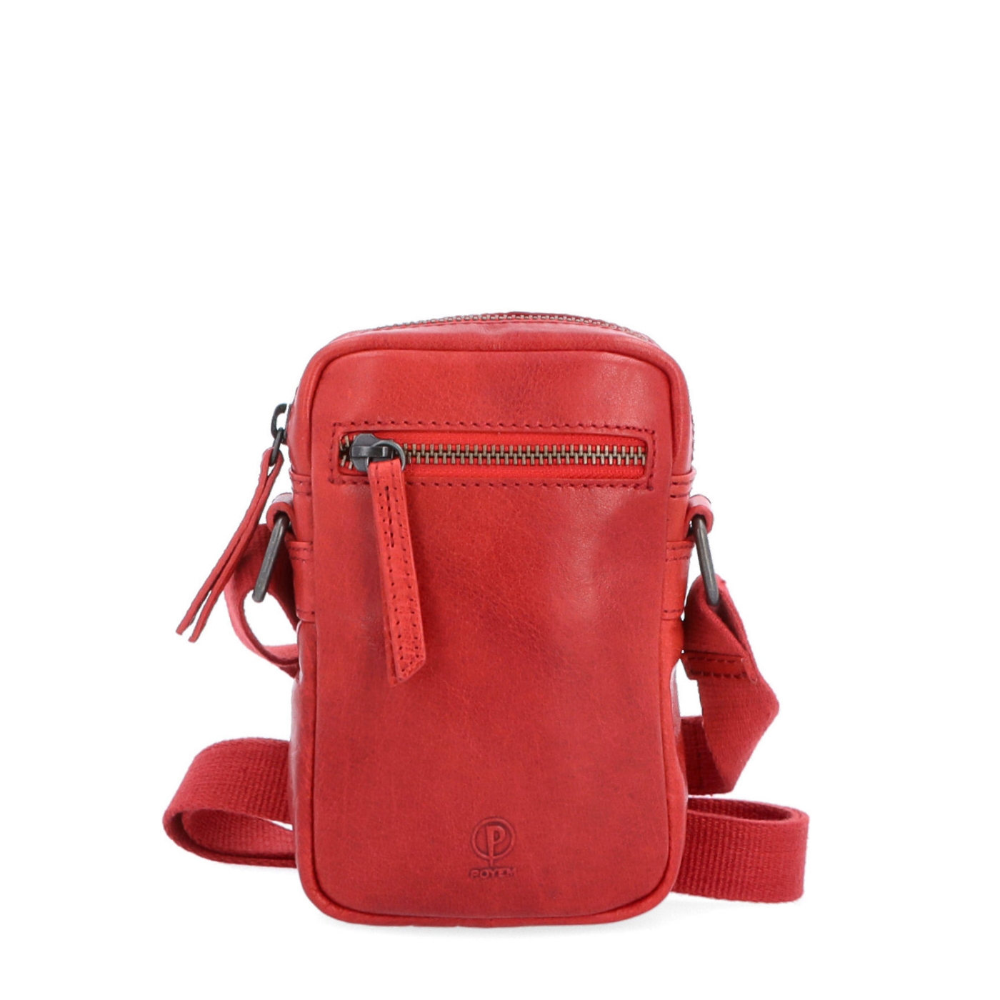 Malá kožená crossbody Poyem materiál kože zapínanie na zips farba červená veľkosť malá 2220 Poyem CV Spredu