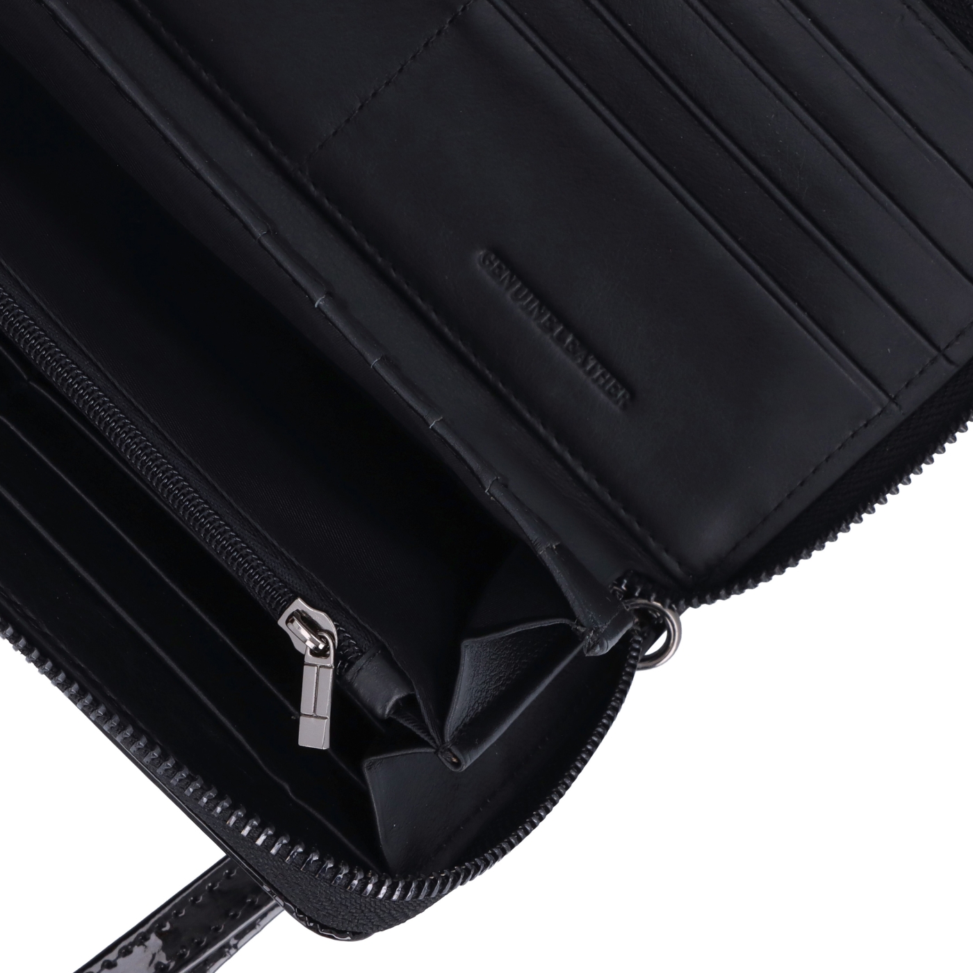 Elegantná dámská lakovaná peňaženka Carmelo materiál kože zapínanie na zips farba čierna veľkosť veľká 2102 Z C Detail