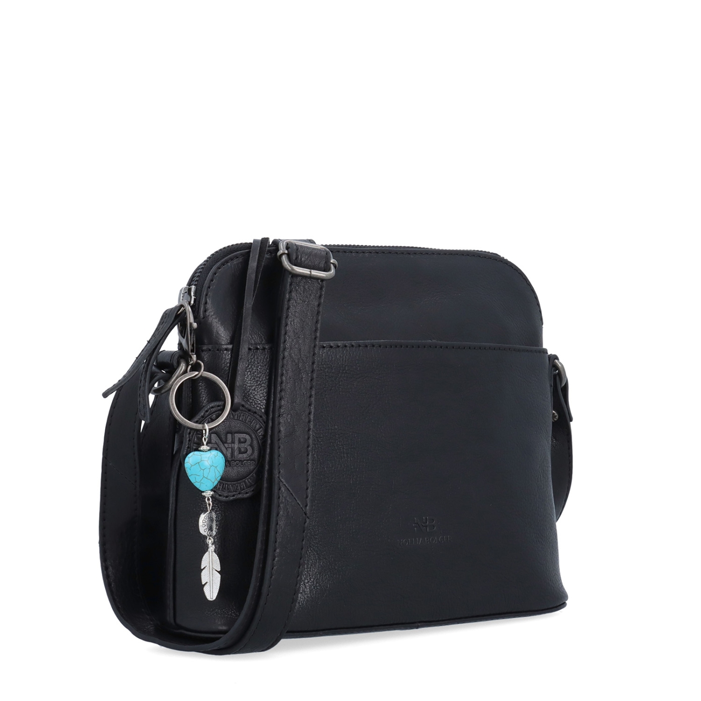 Kožená crossbody kabelka s vreckom a príveskom Noelia Bolger materiál kože zapínanie na zips farba čierna veľkosť malá NB 3105 C