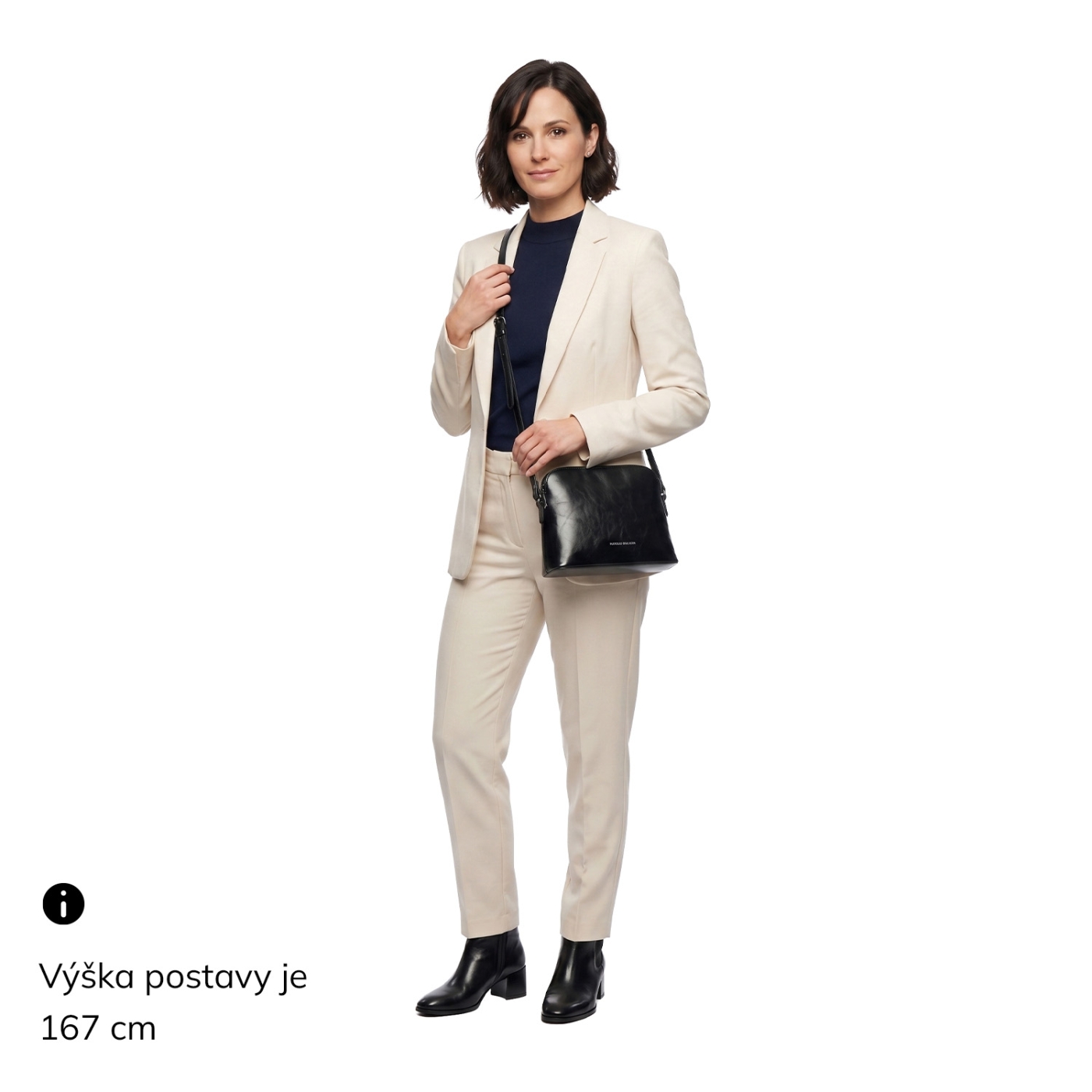 Minimalistická kožená crossbody kabelka na každý deň Noelia Bolger materiál kože zapínanie na zips farba čierna veľkosť malá NB 0116 C Na postave