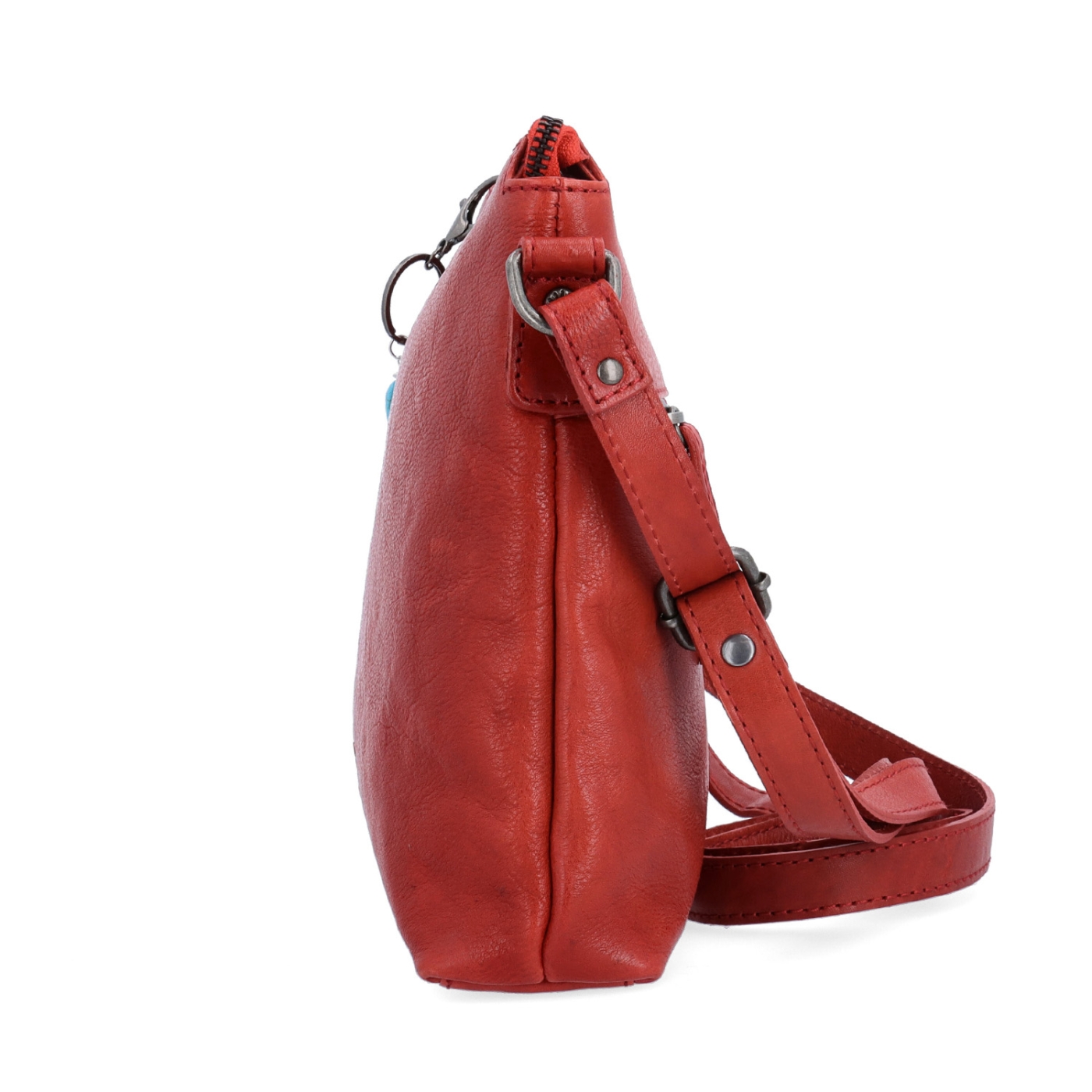 Kožená crossbody kabelka s príveskom Noelia Bolger materiál kože zapínanie na zips farba červená veľkosť malá NB 3100 CV Z boku