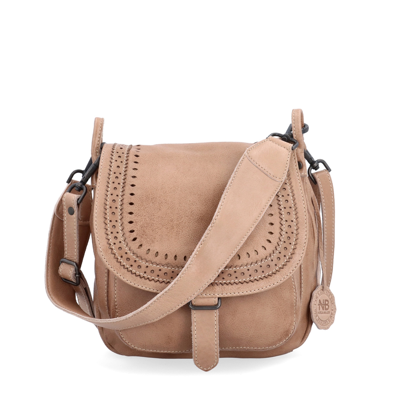 Kožená crossbody kabelka so zdobenou chlopňou Noelia Bolger materiál kože zapínanie s chlopňou farba béžová veľkosť stredná NB 2030 BE Spredu