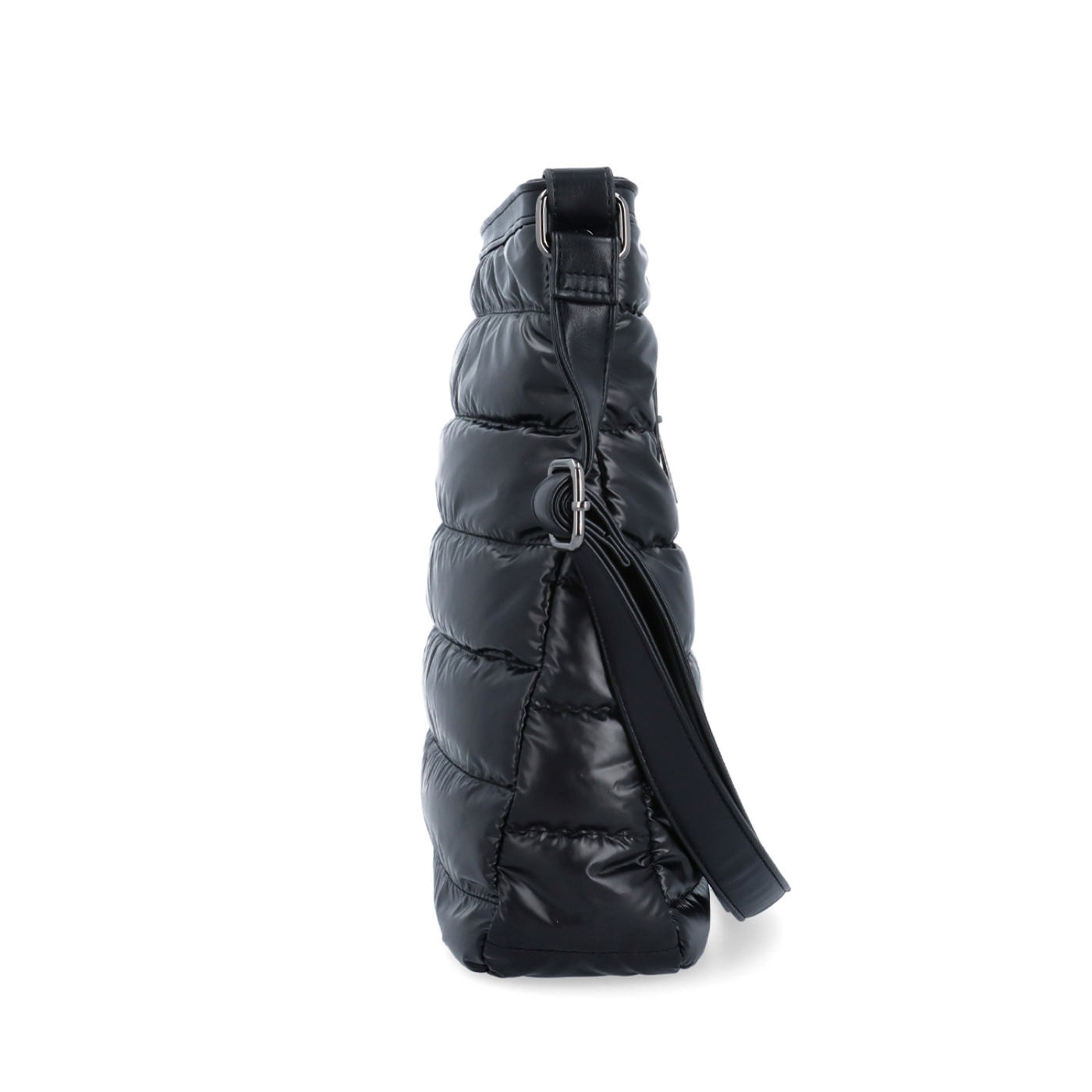 Moderná dámska kabelka z nadýchaného nylonu Carmelo materiál nylon zapínanie na zips farba čierna veľkosť stredná 4382 C Z boku