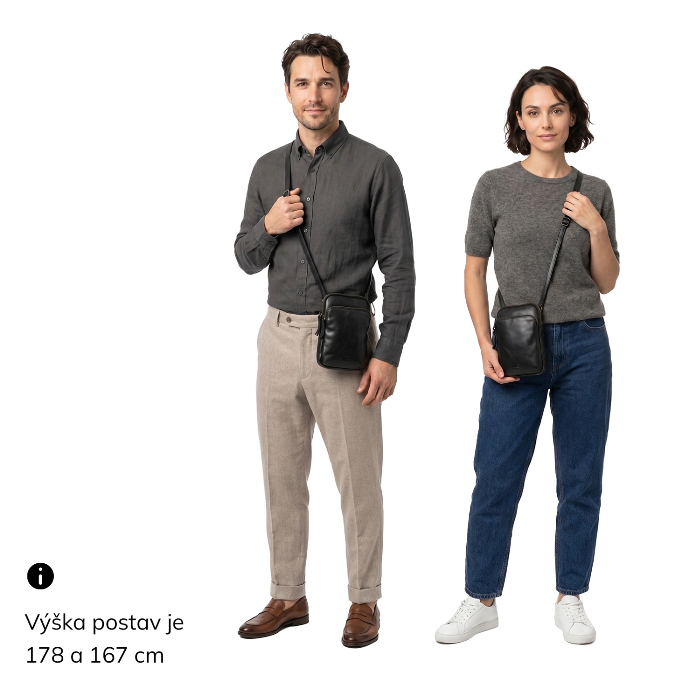 Štýlová kožená crossbody taška Noelia Bolger materiál kože zapínanie na zips farba čierna veľkosť malá NB 2419 C Na postave