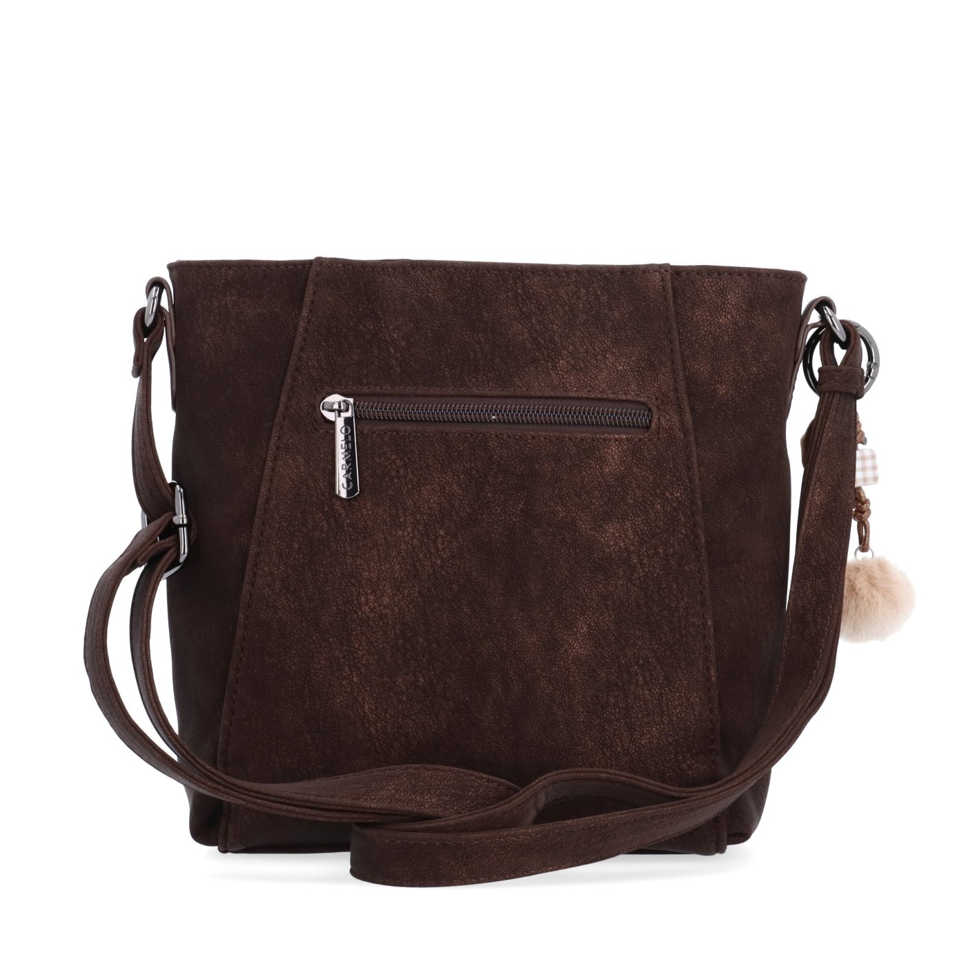Praktická crossbody kabelka s odnímateľným príveskom Carmelo materiál syntetická koža zapínanie na zips farba hnedá veľkosť malá 4662 H Zozadu
