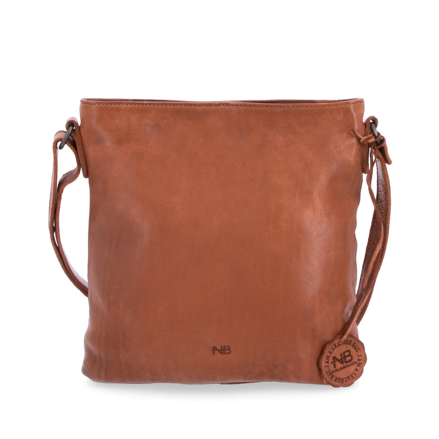 Kožená crossbody kabelka vo vintage štýle Noelia Bolger materiál kože zapínanie na zips farba koňaková veľkosť malá NB 2001 KO Spredu