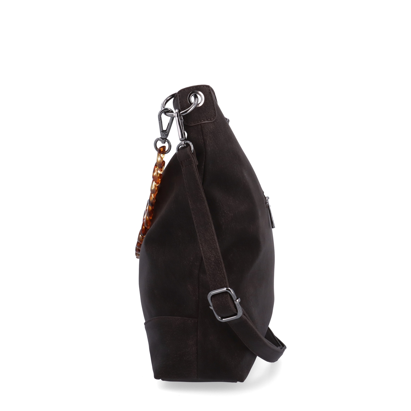 Štýlová crossbody kabelka s odnímateľným reťazom Carmelo materiál syntetická koža zapínanie na zips farba hnedá veľkosť stredná 4660 TH Z boku
