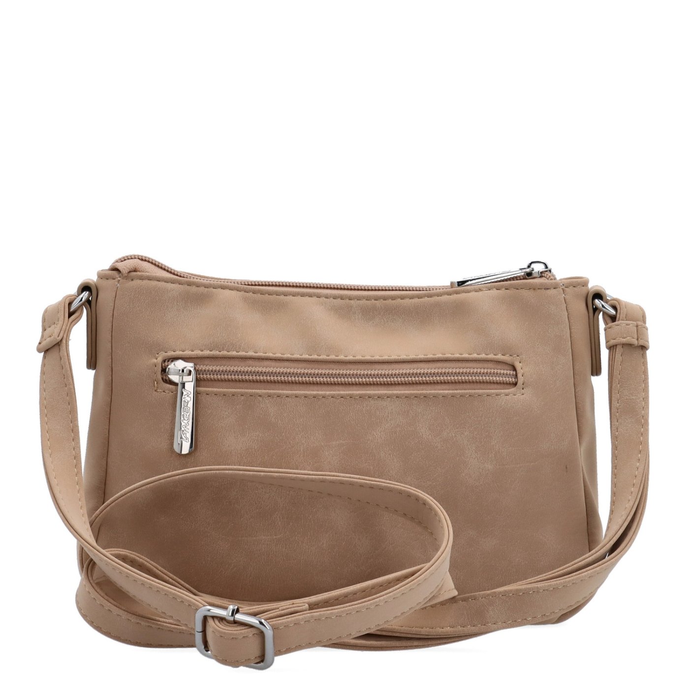 Malá minimalistická crossbody kabelka s hebkým povrchom Tangerin materiál syntetická koža zapínanie na zips farba béžová veľkosť malá 7016 SAN Zozadu