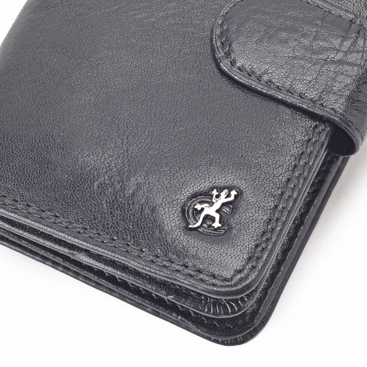 Kožená peňaženka na výšku Cosset materiál kože zapínanie na cvok farba čierna veľkosť stredná 4494 Komodo C Logo