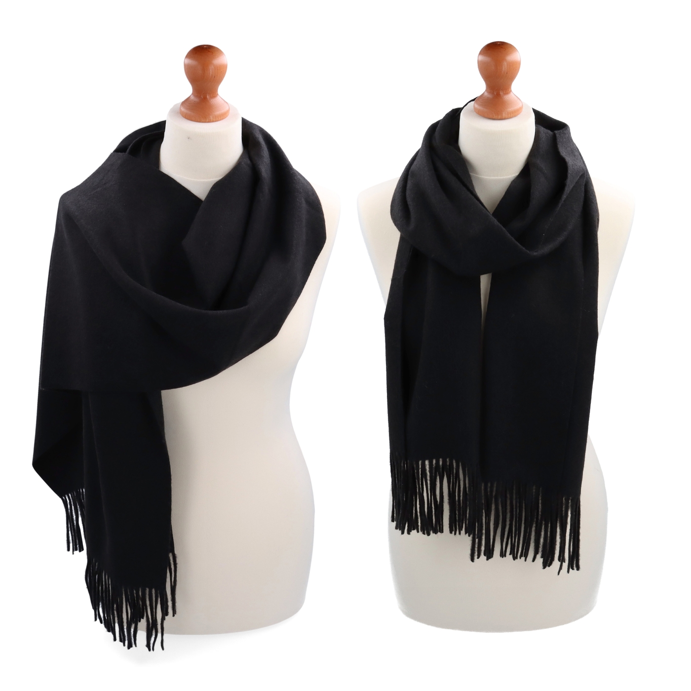 Elegantný jednofarebný šál so strapcami Noelia Bolger materiál Polyester s prímesou vlny farba čierna KZ003 - 01