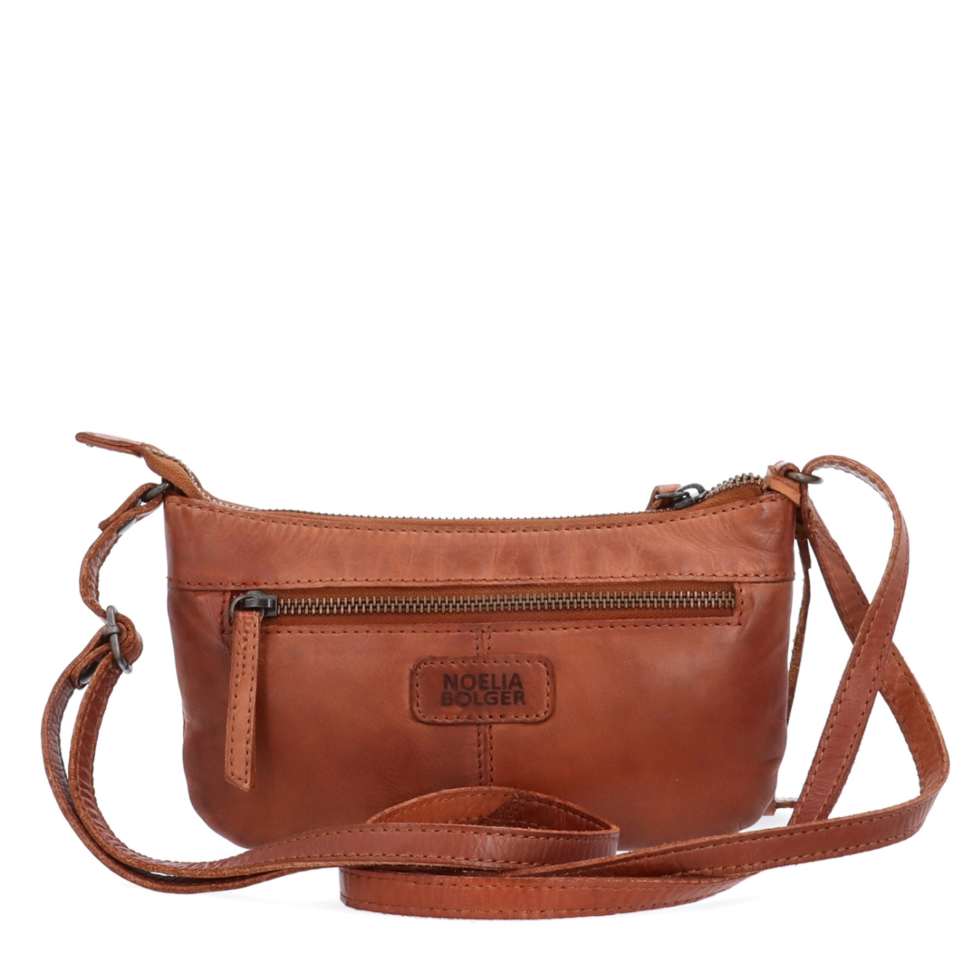 Malá elegantná kožená crossbody kabelka Noelia Bolger materiál kože zapínanie na zips farba koňaková veľkosť malá NB 2420 KO Zozadu