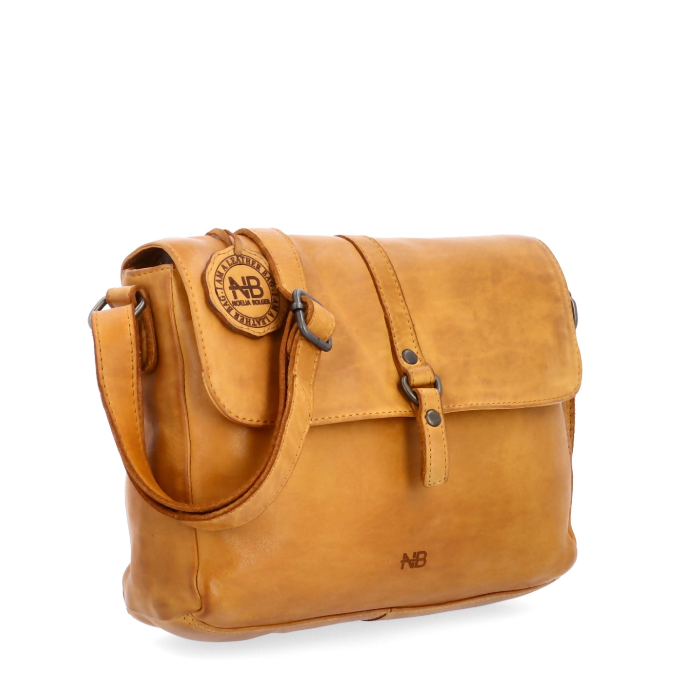 Kožená crossbody kabelka s chlopňou Noelia Bolger materiál kože zapínanie s chlopňou farba žltá veľkosť stredná NB 2416 ZLU