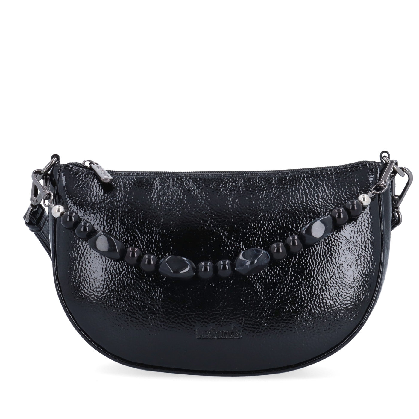 Štýlová crossbody kabelka s odnímateľnou ozdobnou retiazkou Le Sands materiál syntetická koža zapínanie na zips farba čierna veľkosť malá 4639 C Spredu