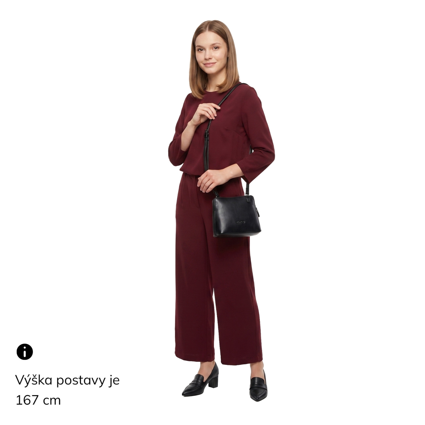 Praktická crossbody kabelka s deleným vnútrom Le Sands materiál syntetická koža zapínanie na zips farba vínová veľkosť malá 7723 BO Na postave