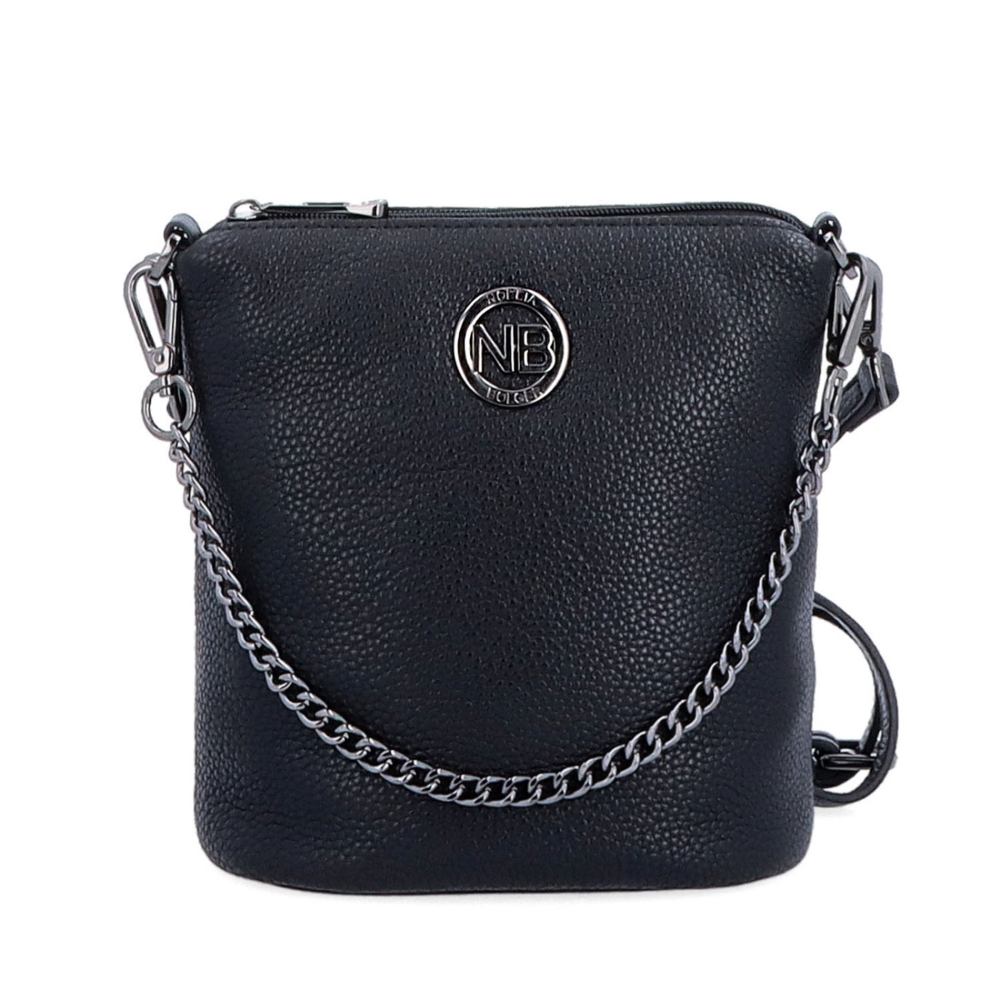 Malá kožená crossbody kabelka s výraznou retiazkou Noelia Bolger materiál kože zapínanie na zips farba čierna veľkosť malá NB 3016 C Spredu