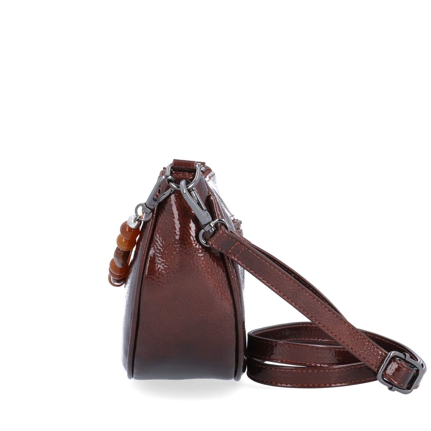 Štýlová crossbody kabelka s odnímateľnou ozdobnou retiazkou Le Sands materiál syntetická koža zapínanie na zips farba hnedá veľkosť malá 4639 H Z boku