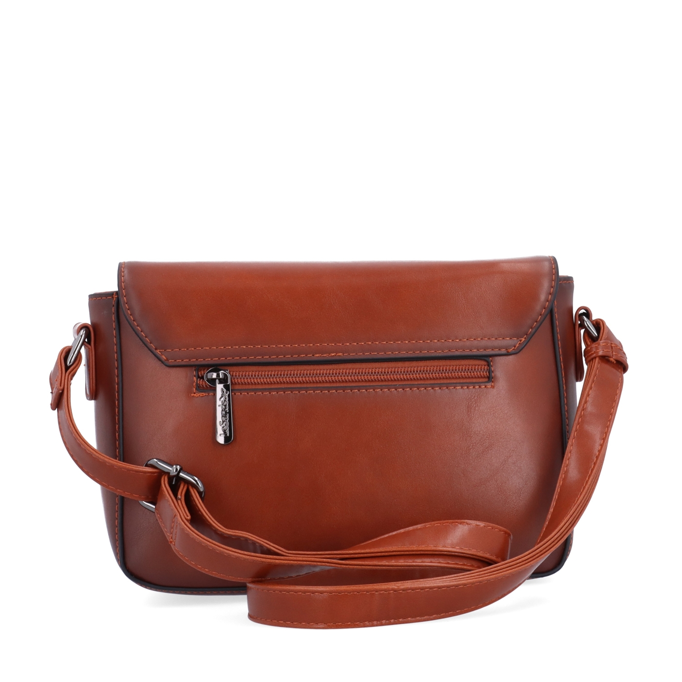 Nadčasová crossbody kabelka s chlopňou Le Sands materiál syntetická koža zapínanie s chlopňou farba koňaková veľkosť malá 7724 KO Zozadu