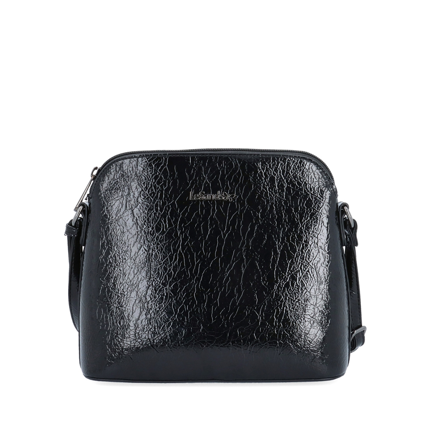 Dizajnová crossbody vintage kabelka so štruktúrovaným vzorom Le Sands materiál syntetická koža zapínanie na zips farba čierna veľkosť malá 4371 C Spredu