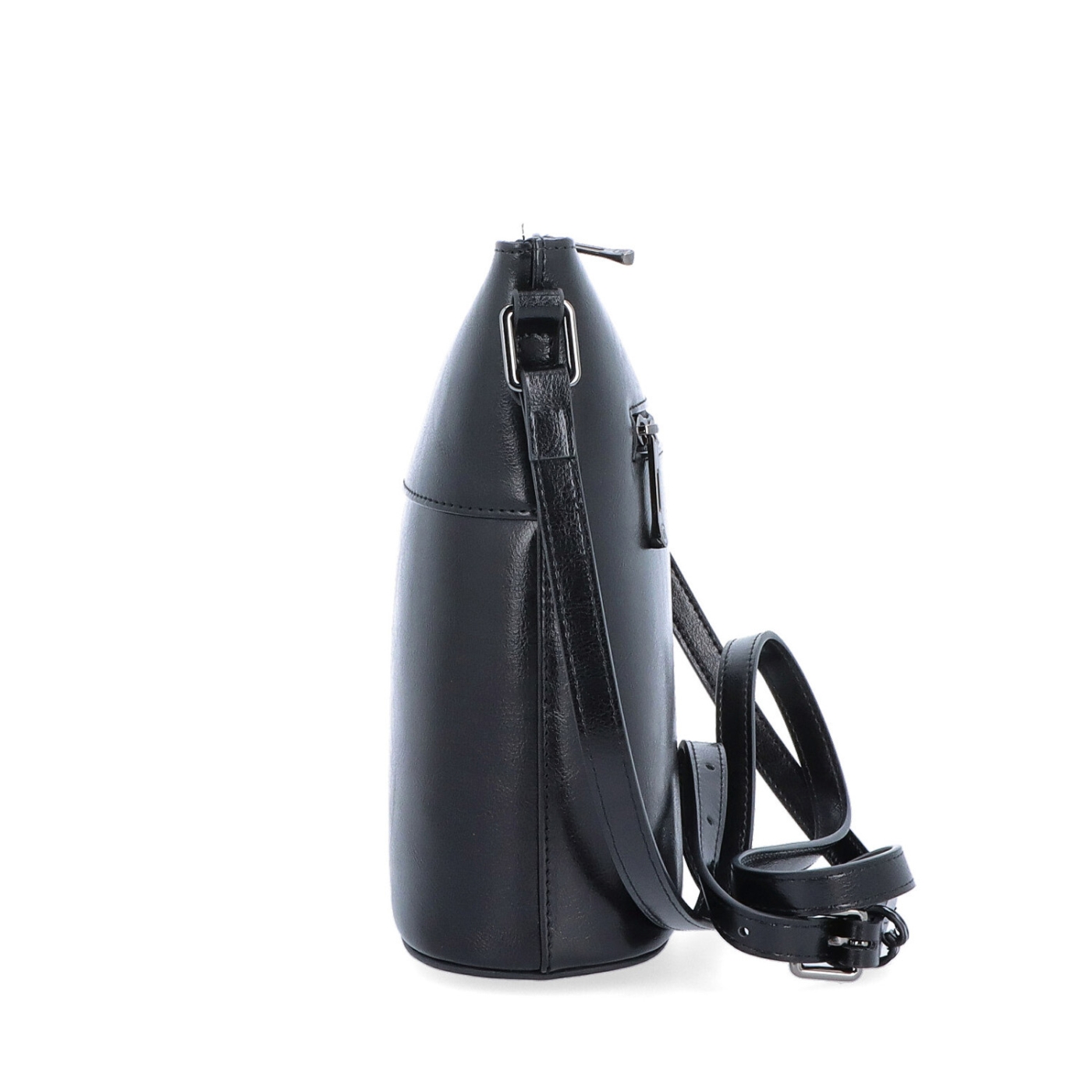Luxusná kožená crossbody kabelka Noelia Bolger materiál kože zapínanie na zips farba čierna veľkosť malá NB 0077 C Z boku