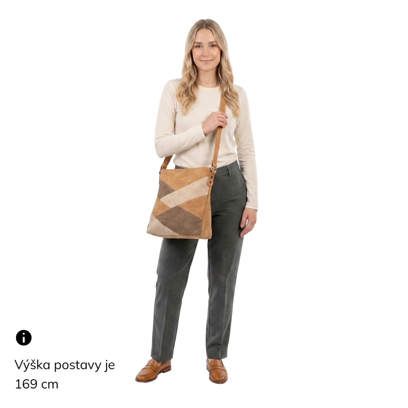 Crossbody kableka s originálnym dizajnom Tangerin materiál syntetická koža zapínanie na zips farba koňaková veľkosť stredná 1118 CAM Na postave