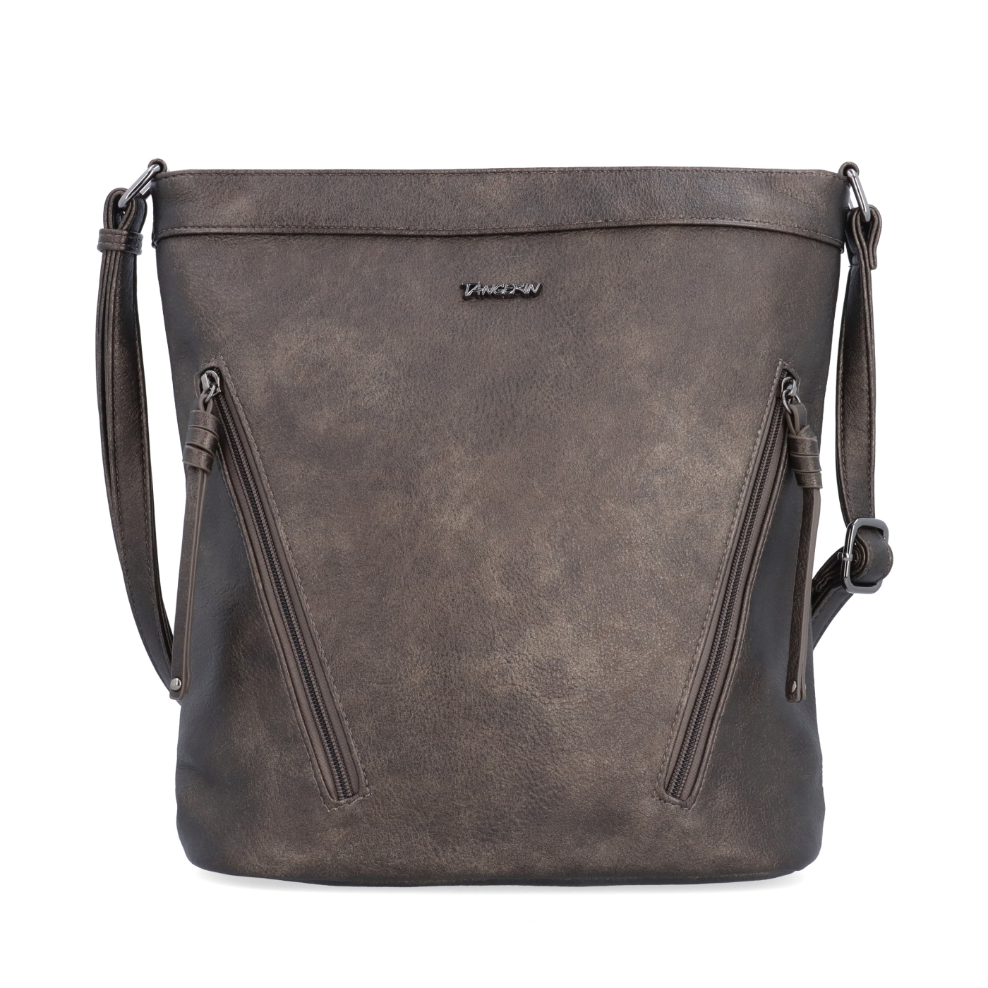 Crossbody kabelka s ozdobnými zipsami Tangerin materiál syntetická koža zapínanie na zips farba sivá veľkosť stredná 8050 ANT Spredu