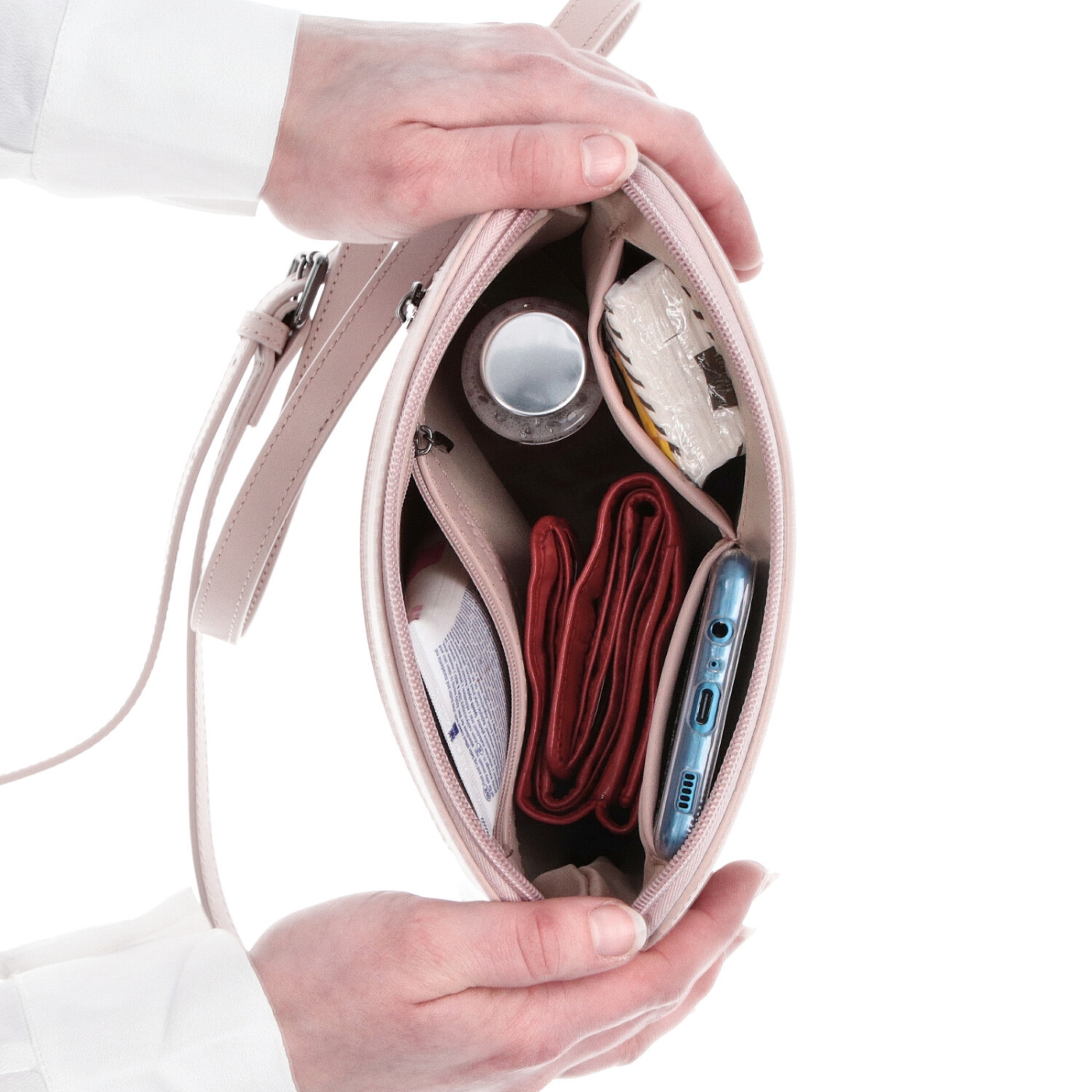 Kožená crossbody kabelka Noelia Bolger Noelia Bolger materiál kože zapínanie na zips farba ružová veľkosť malá NB 0096 R Vnútro