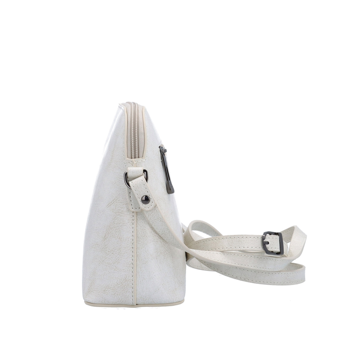Minimalistická kožená crossbody kabelka na každý deň Noelia Bolger materiál kože zapínanie na zips farba biela veľkosť malá NB 0116 OW Z boku