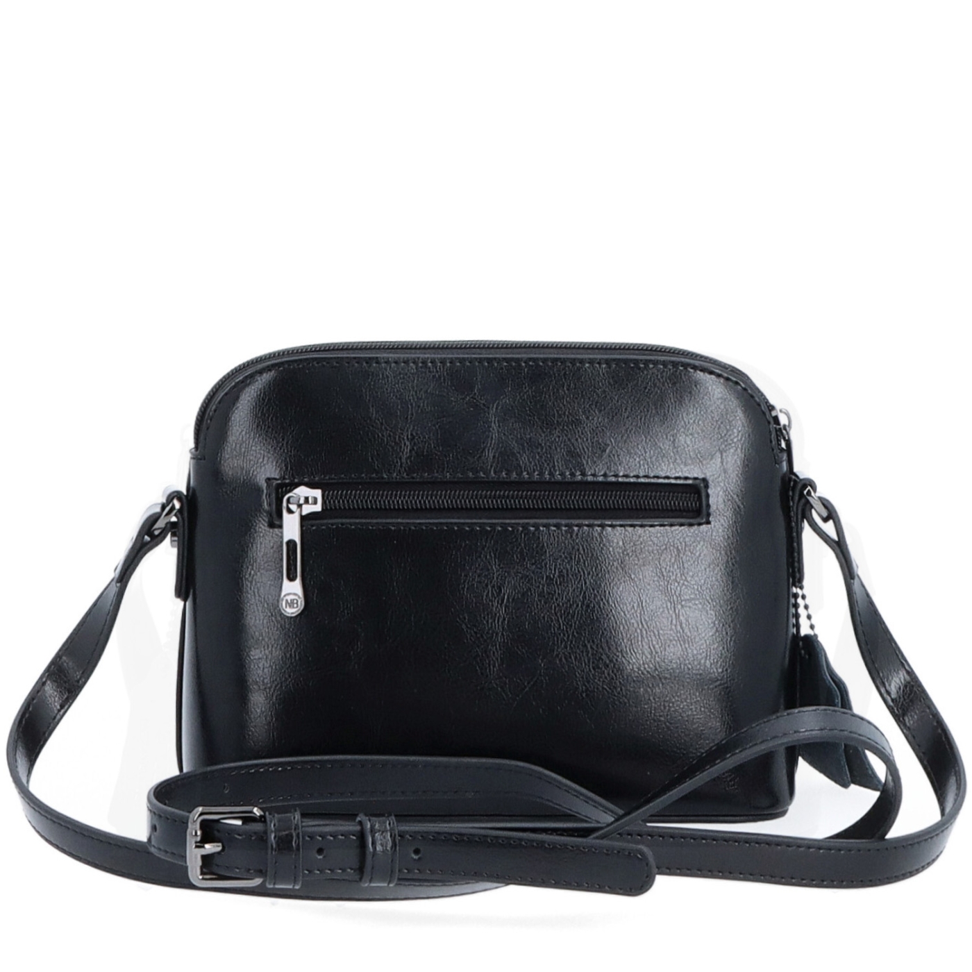 Luxusná malá kožená crossbody kabelka Noelia Bolger materiál kože zapínanie na zips farba čierna veľkosť malá NB 0080 C Zozadu
