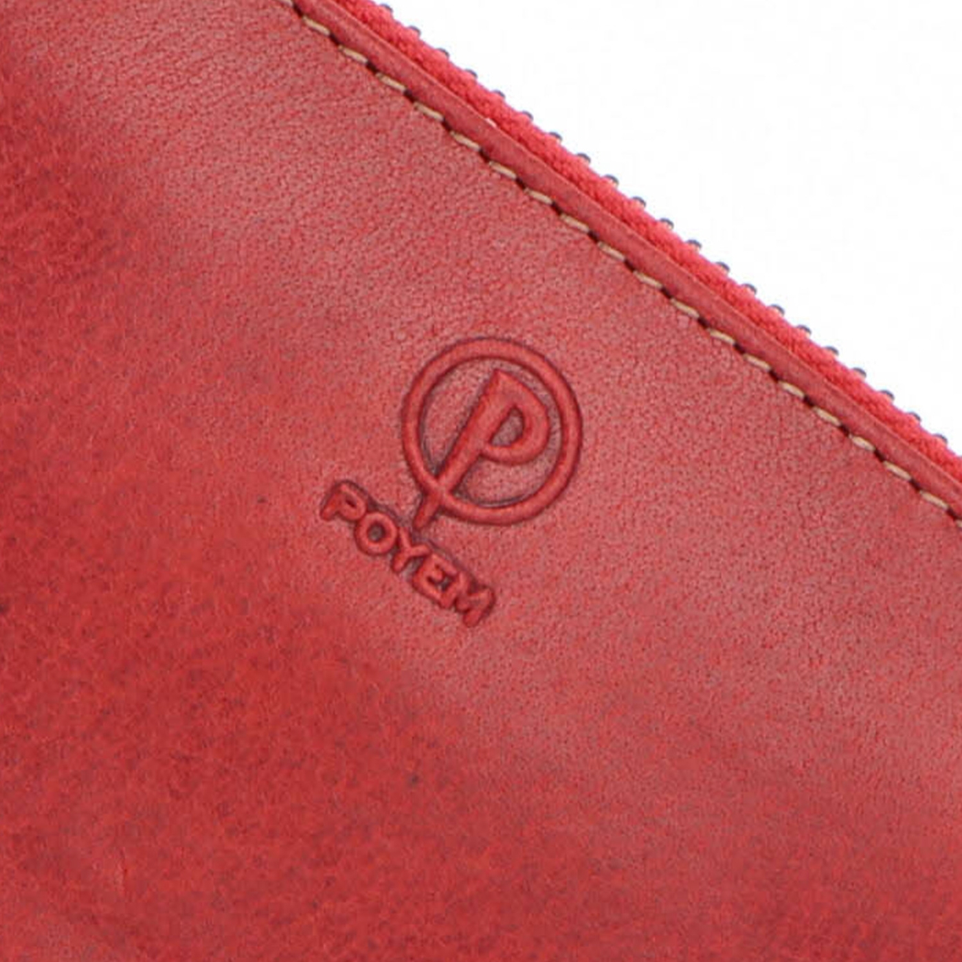 Kožená peňaženka peračník Poyem materiál kože zapínanie na zips farba červená veľkosť veľká 5212 Poyem CV Logo