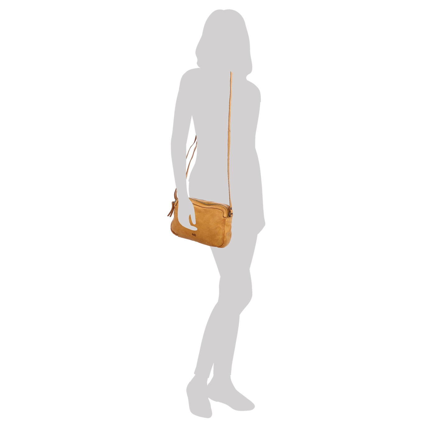 Minimalistická kožená crossbody kabelka Noelia Bolger materiál kože zapínanie na zips farba žltá veľkosť malá NB 2407 ZLU Na postave