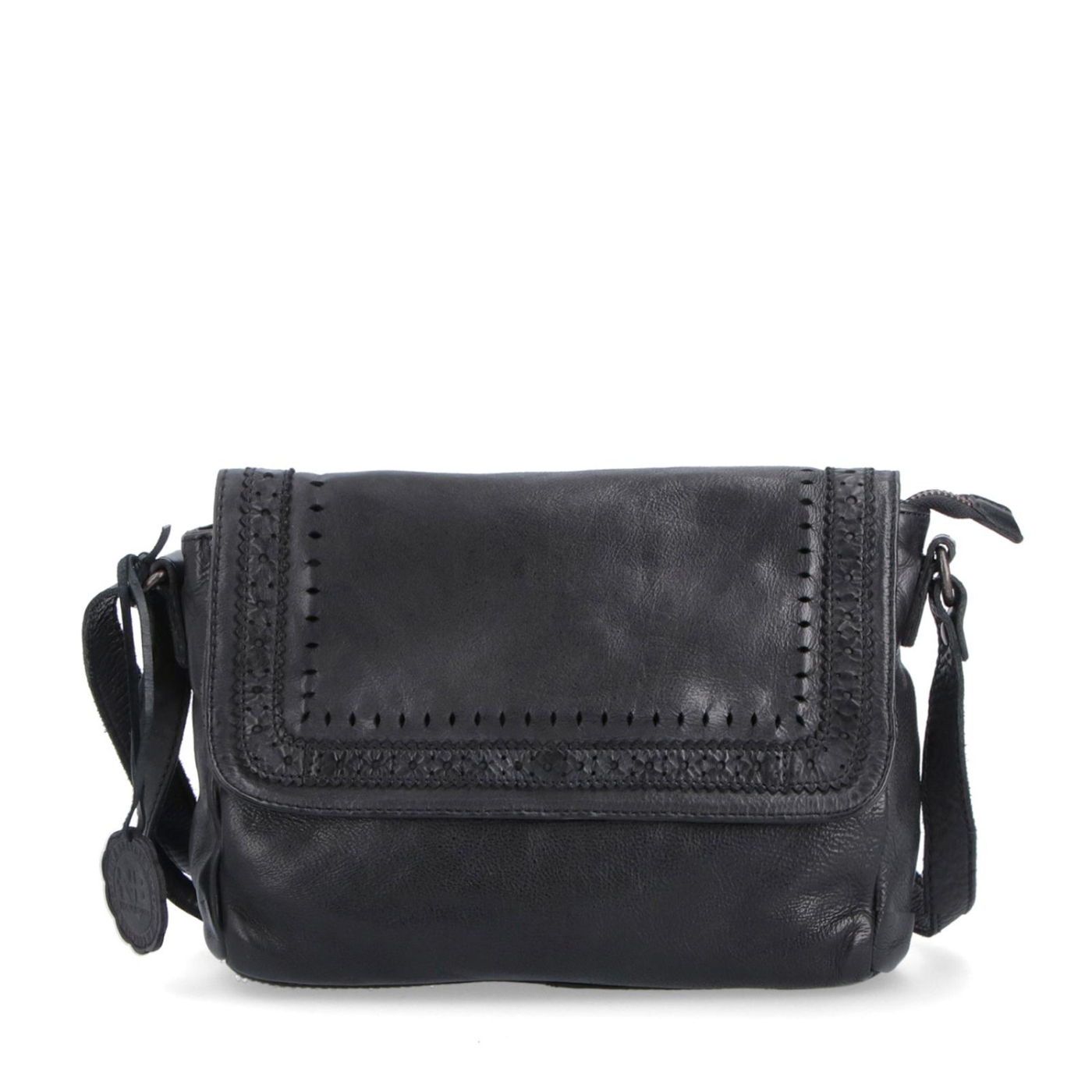 Dizajnová kožená crossbody kabelka s chlopňou Noelia Bolger materiál kože zapínanie na zips farba čierna veľkosť malá NB 2026 C Spredu