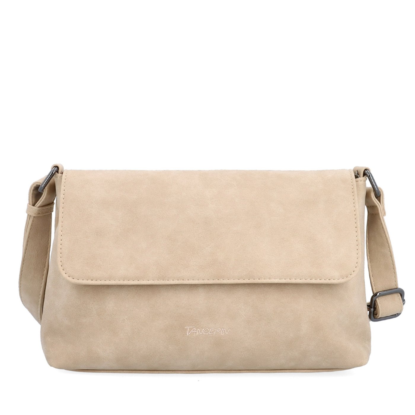 Praktická crossbody kabelka s klopou Tangerin materiál syntetická koža zapínanie na cvok farba béžová veľkosť stredná 1116 BE Spredu