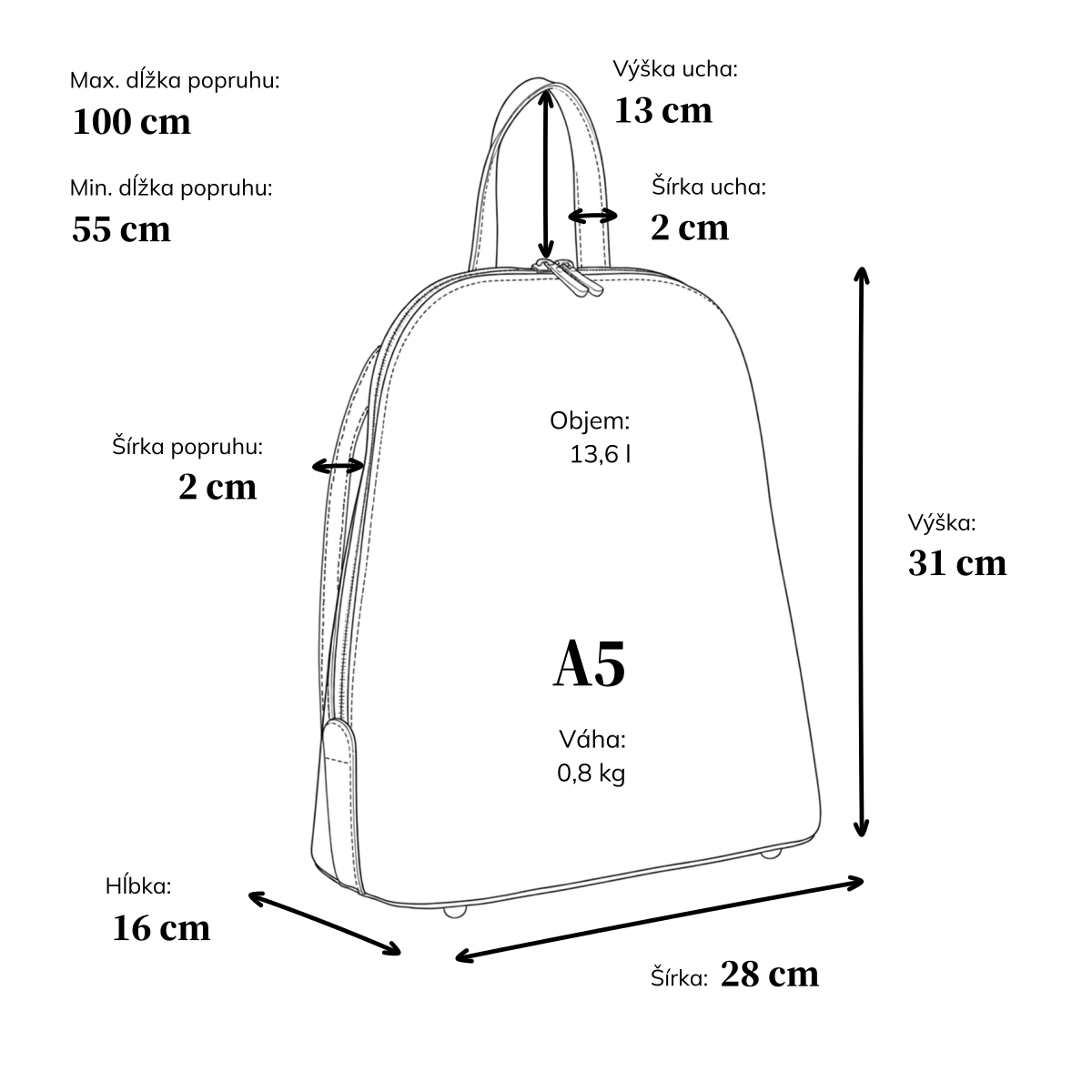 Kožený dámsky batoh na každodenné nosenie Noelia Bolger materiál kože zapínanie na zips farba čierna veľkosť stredná NB 3104 C Rozmery