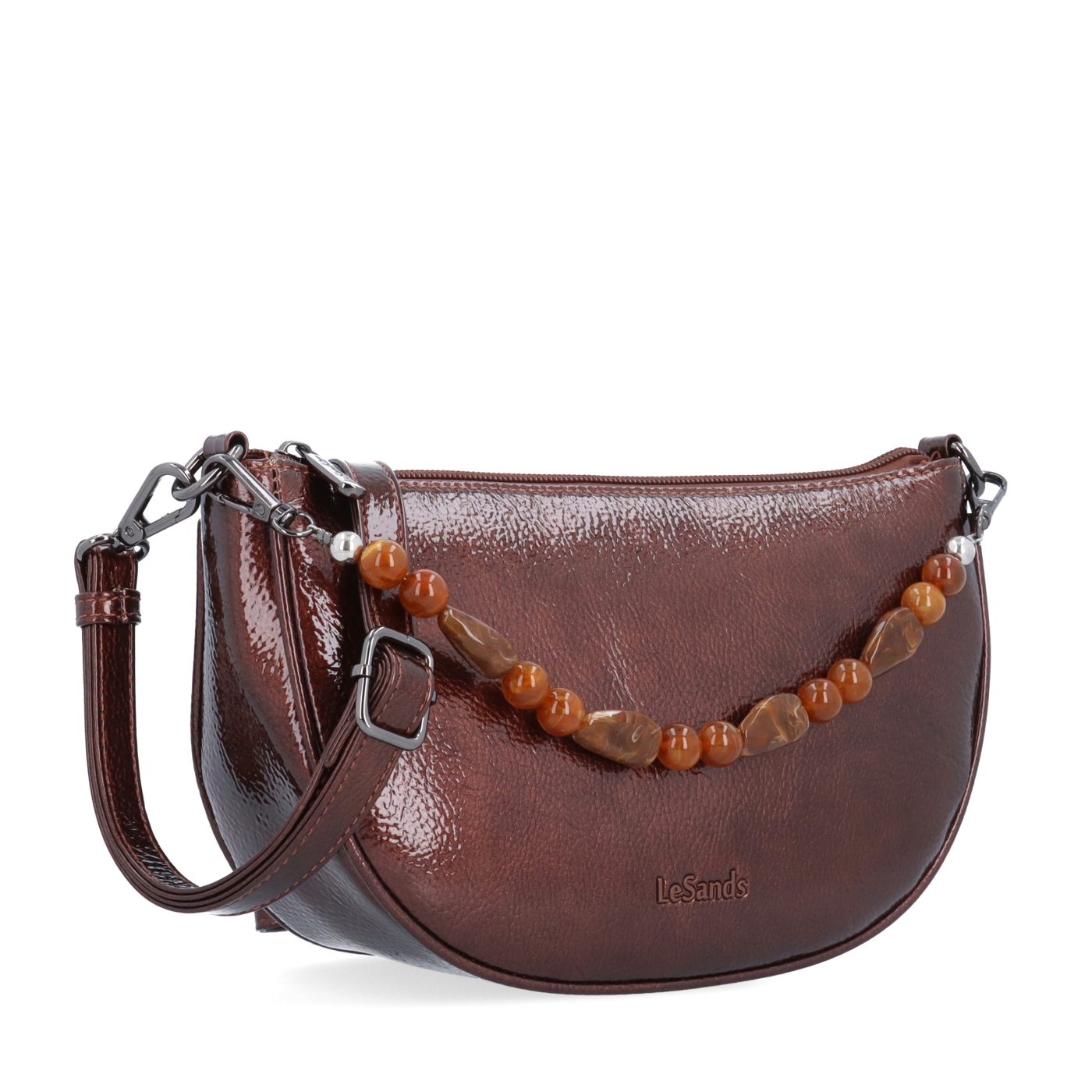 Štýlová crossbody kabelka s odnímateľnou ozdobnou retiazkou Le Sands materiál syntetická koža zapínanie na zips farba hnedá veľkosť malá 4639 H