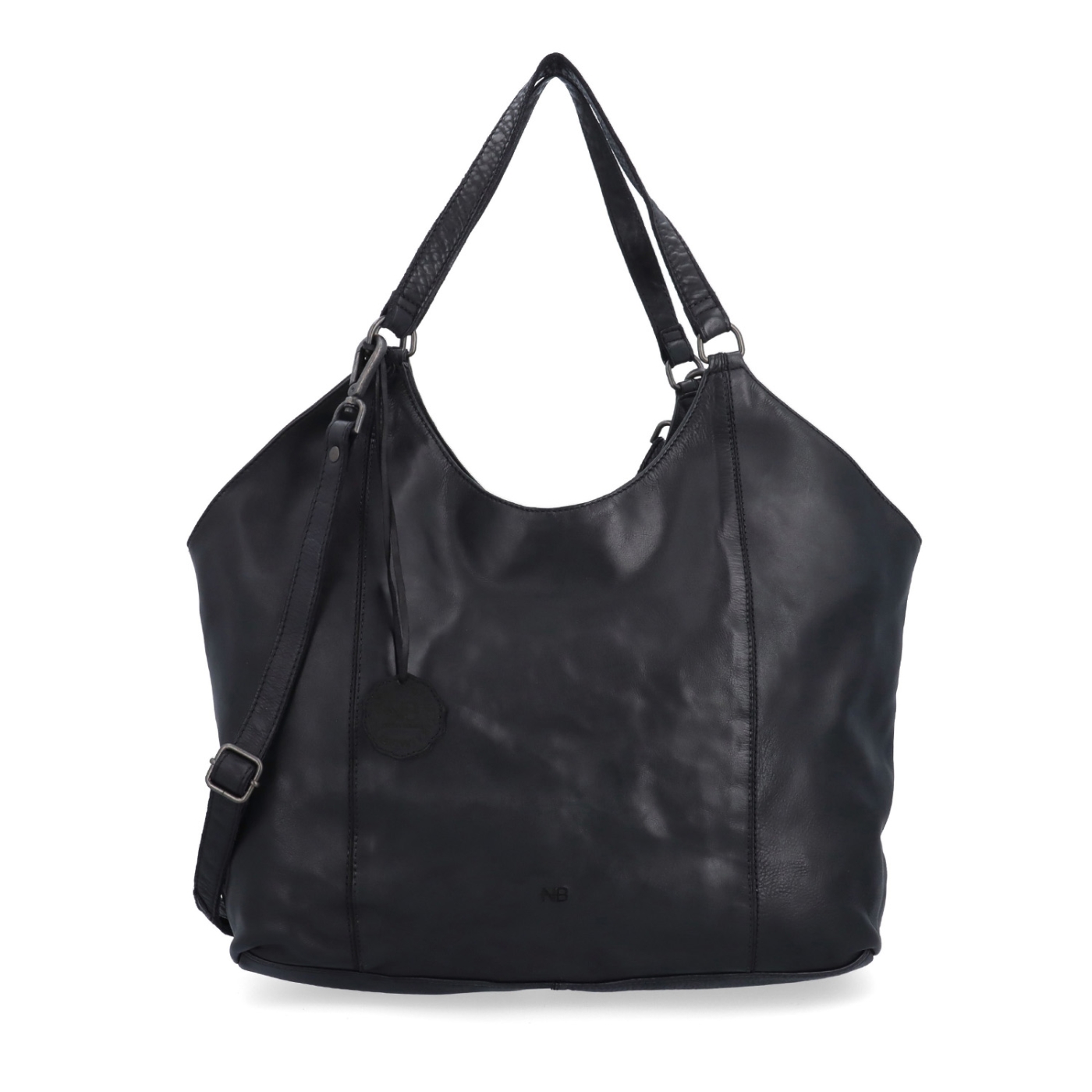 Veľká kožená kabelka s uchami a crossbody popruhom Noelia Bolger materiál kože zapínanie na zips farba čierna veľkosť veľká NB 2429 C Spredu