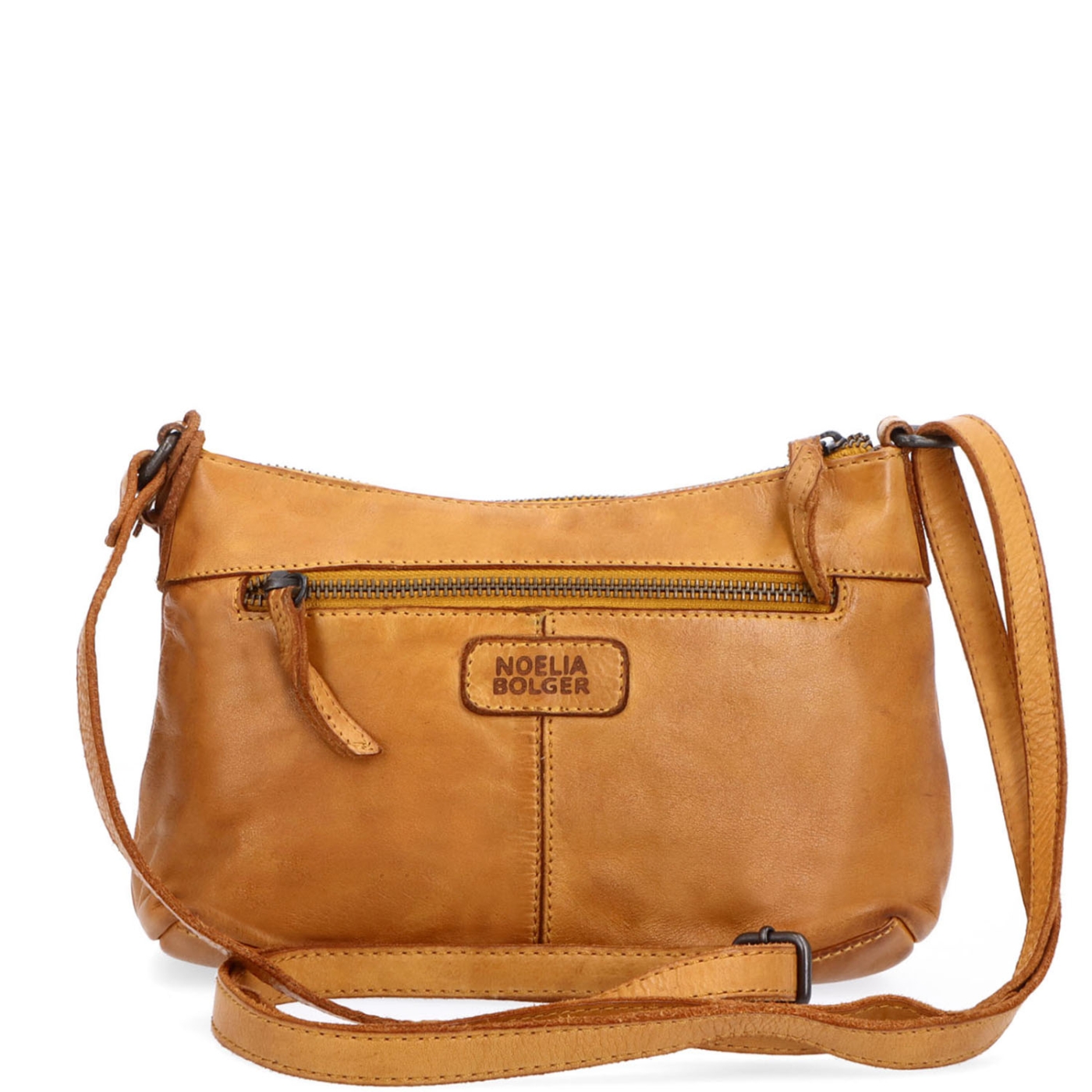 Praktická kožená crossbody na každý deň Noelia Bolger materiál kože zapínanie na zips farba žltá veľkosť malá NB 2406 ZLU Zozadu