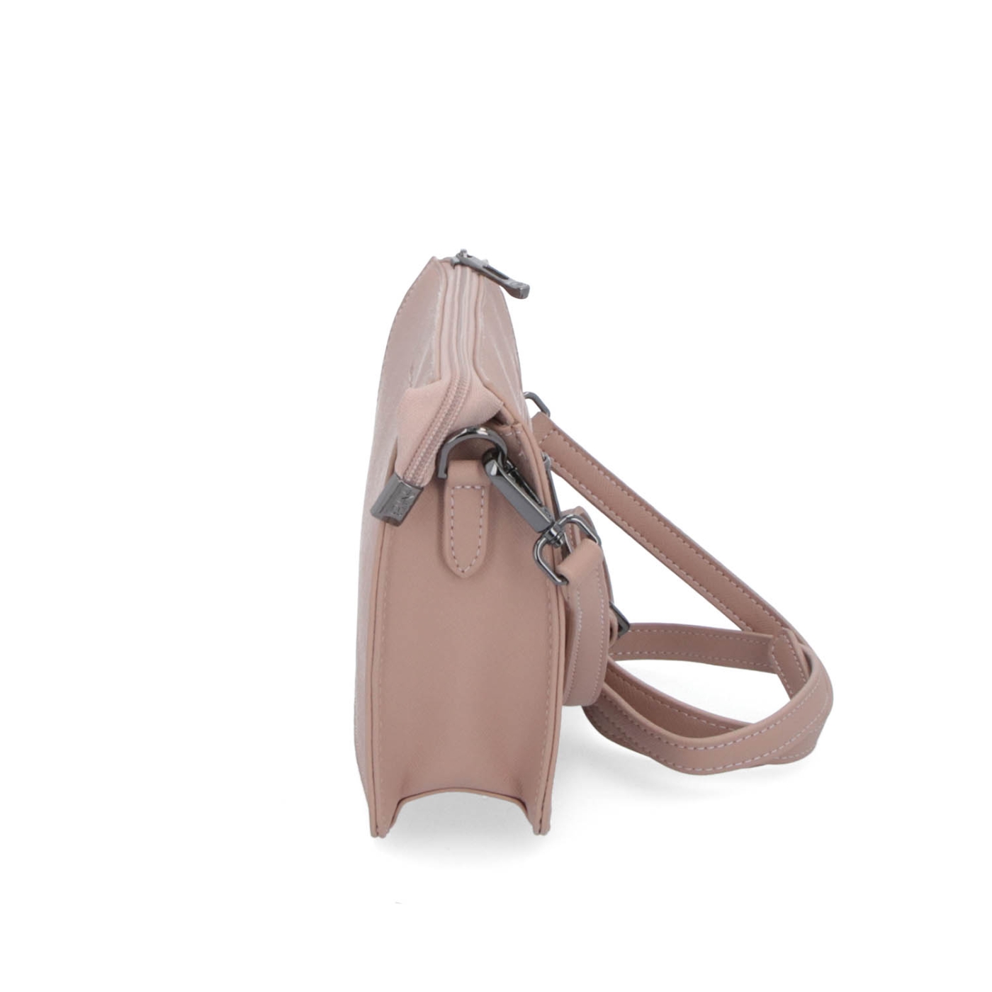 Elegantná crossbody kabelka Noelia Bolger materiál kože zapínanie na zips farba nude veľkosť malá NB 0042 N Z boku