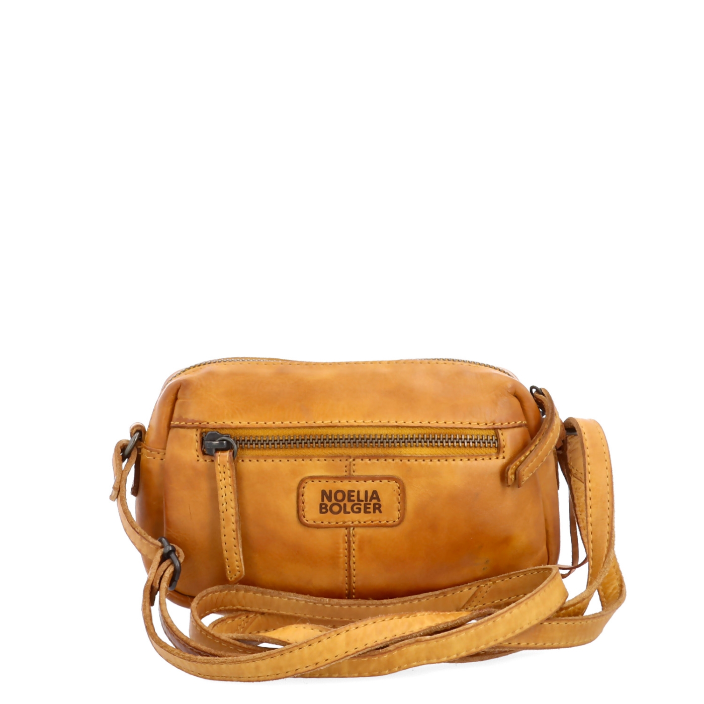 Minimalistická kožená crossbody kabelka Noelia Bolger materiál kože zapínanie na zips farba žltá veľkosť malá NB 2417 ZLU Zozadu