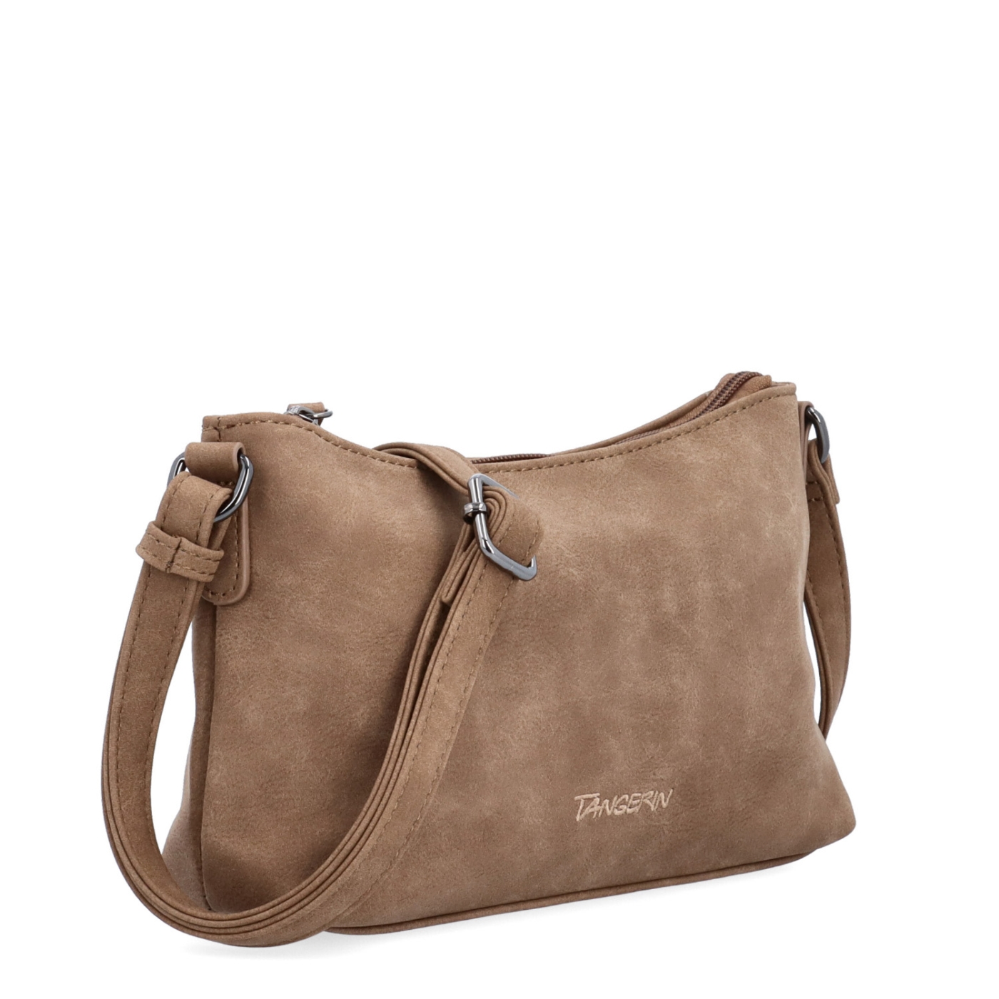 Malá elegantná crossbody kabelka Tangerin materiál syntetická koža zapínanie na zips farba taupe veľkosť malá 1109 T