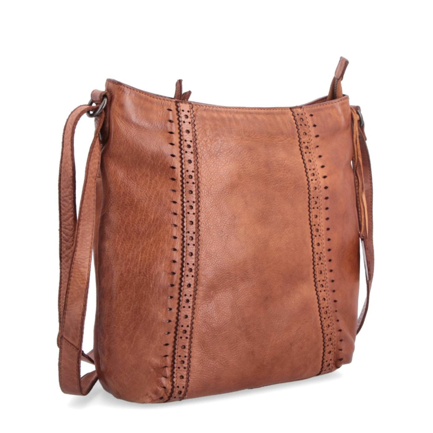 Kožená kabelka s perforáciou a nastaviteľným crossbody popruhom Noelia Bolger materiál kože zapínanie na zips farba koňaková veľkosť stredná NB 2029 KO