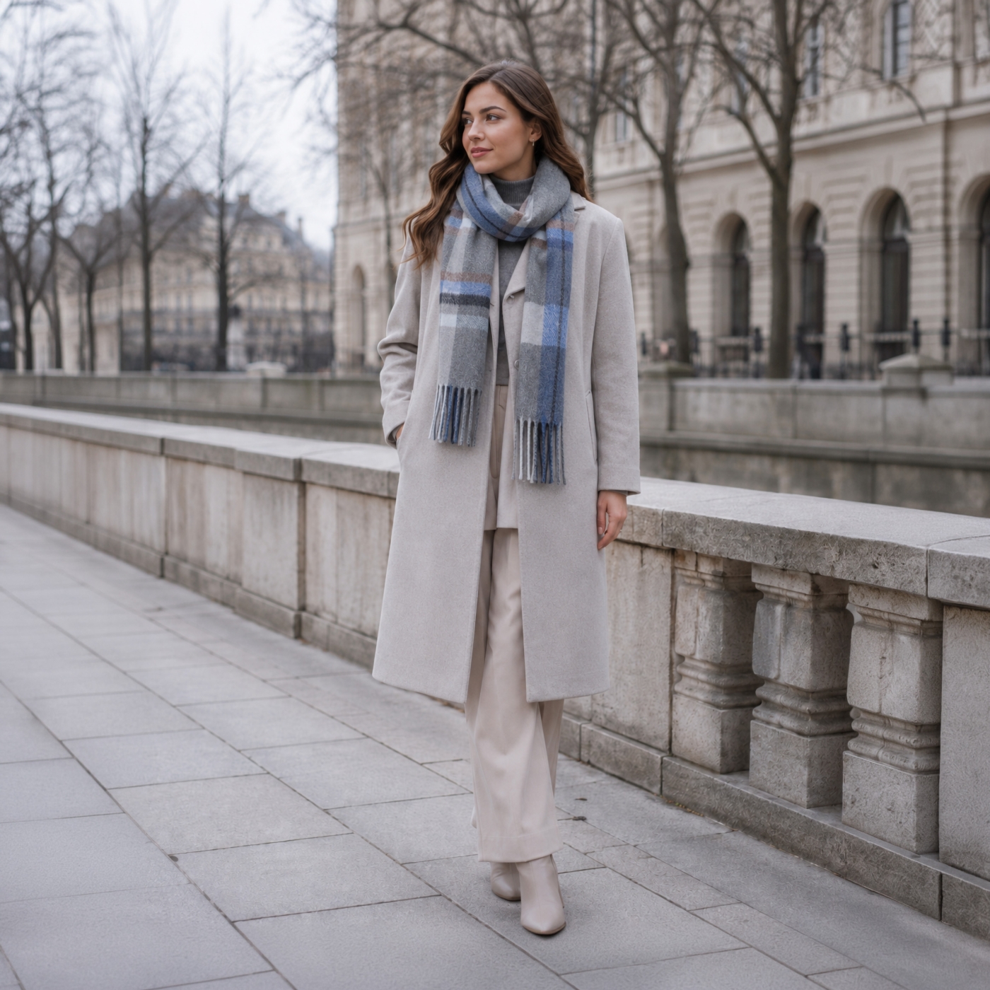 Celoročný šál s károvaným vzorom Noelia Bolger materiál Polyester s prímesou vlny farba sivá KZ004 - 04