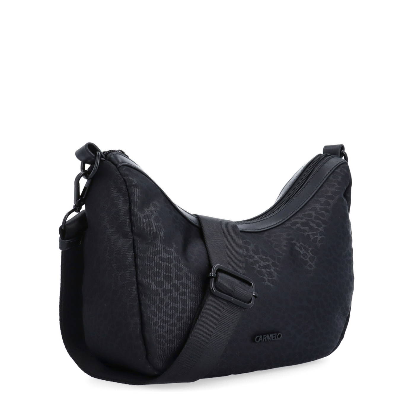 Malá kabelka so zaobleným tvarom Carmelo materiál nylon zapínanie na zips farba čierna veľkosť malá 6602 C LE