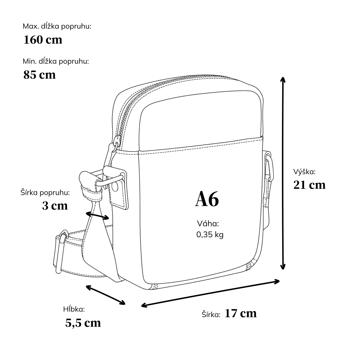 Malá kožená unisex taška Poyem materiál kože zapínanie na zips farba koňaková veľkosť malá 2213 Poyem KO Rozmery